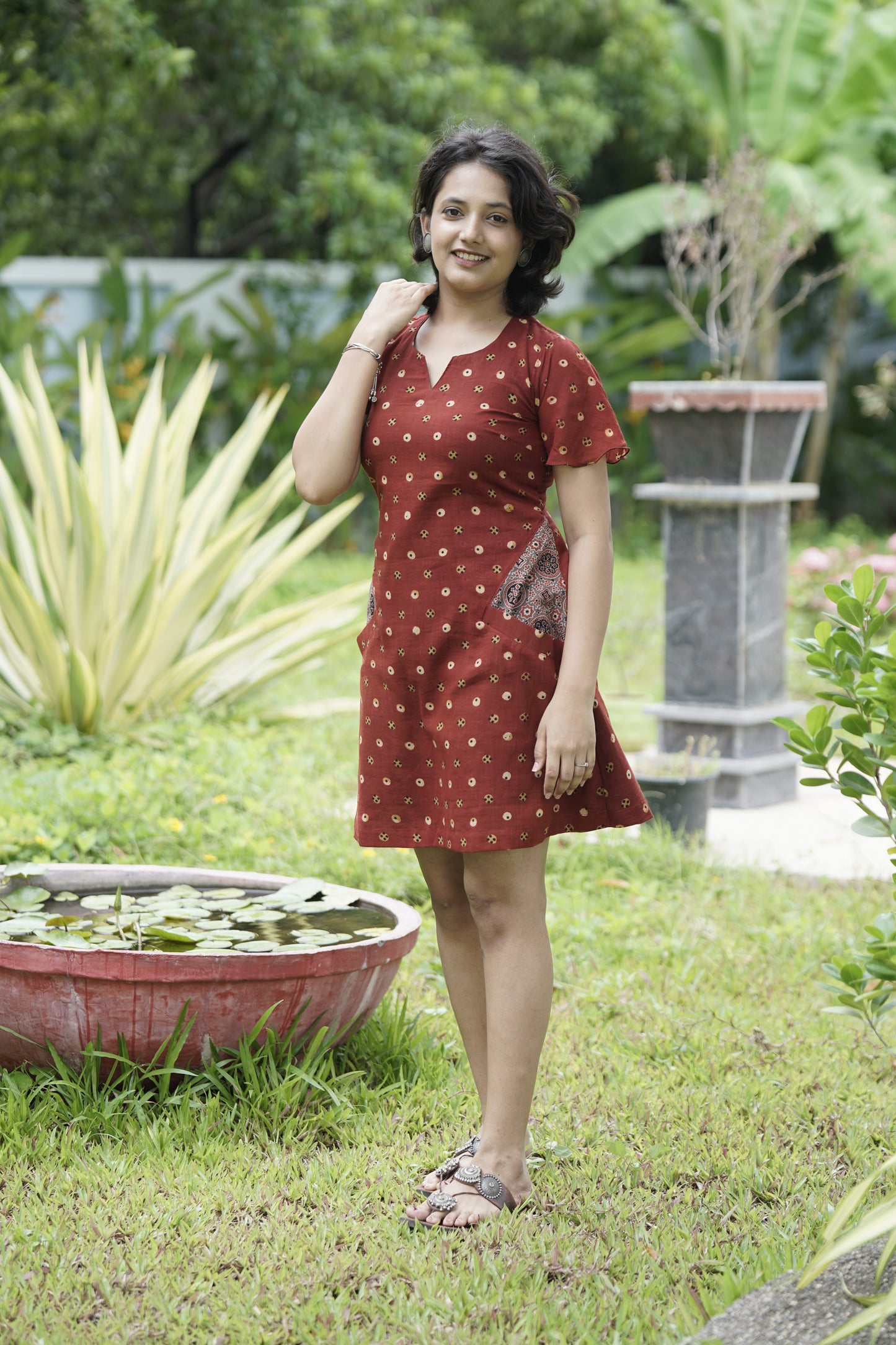 Rust Charm Ajrakh Dress
