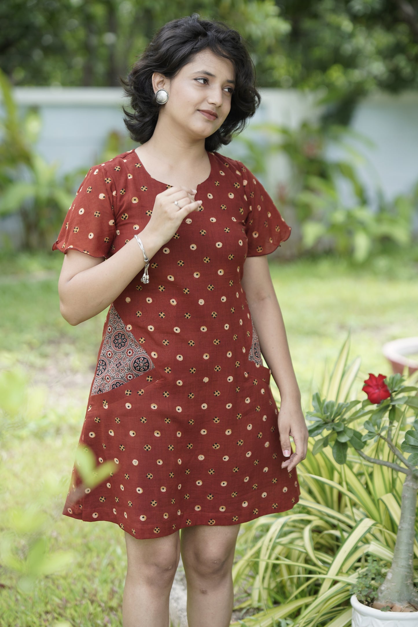 Rust Charm Ajrakh Dress