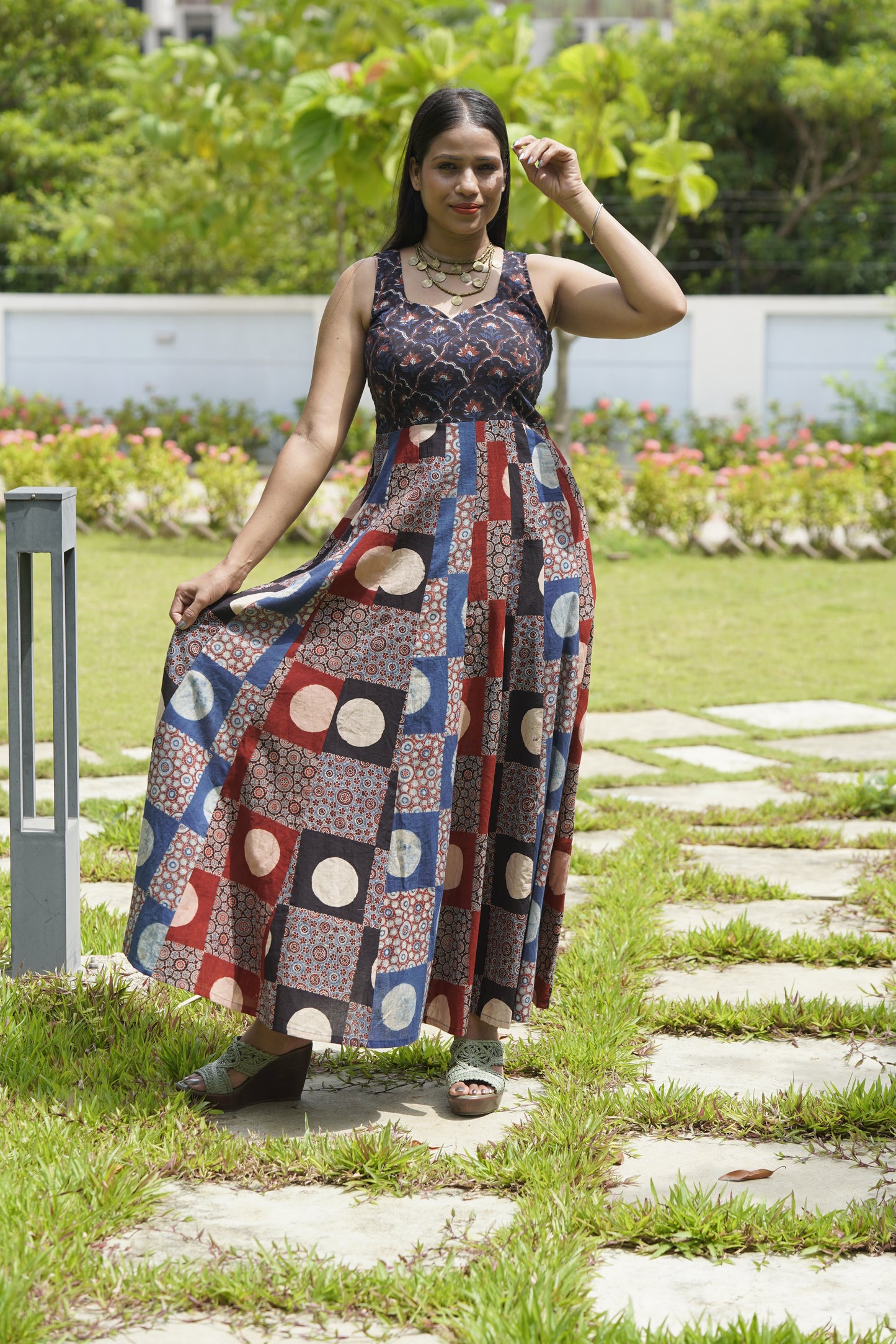 Ajrakh kali dress