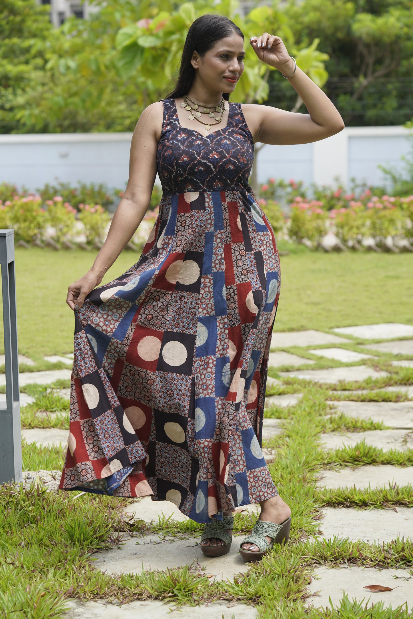Ajrakh kali dress