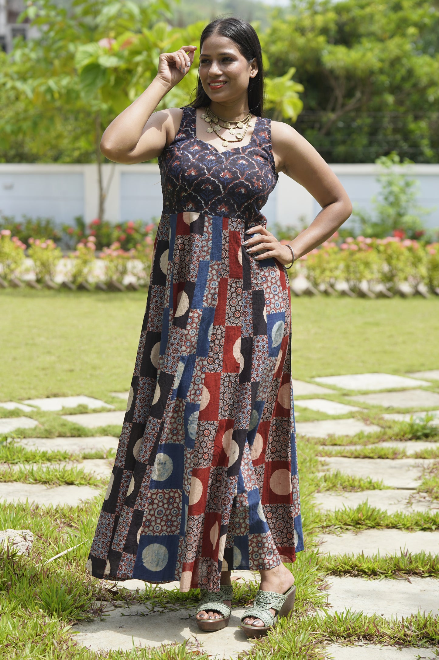 Ajrakh kali dress