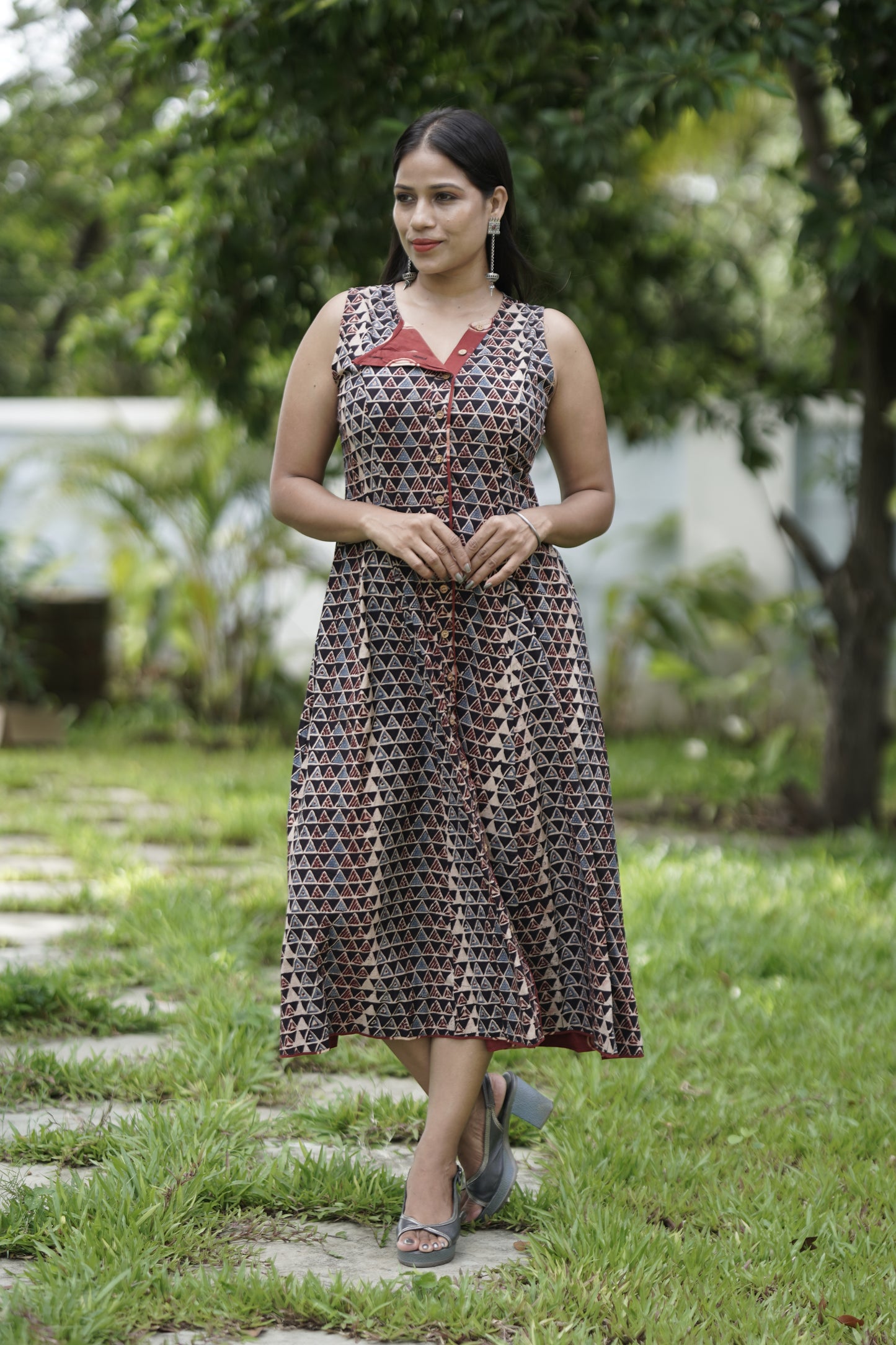 A-Line Flap Neck Maxi Dress.