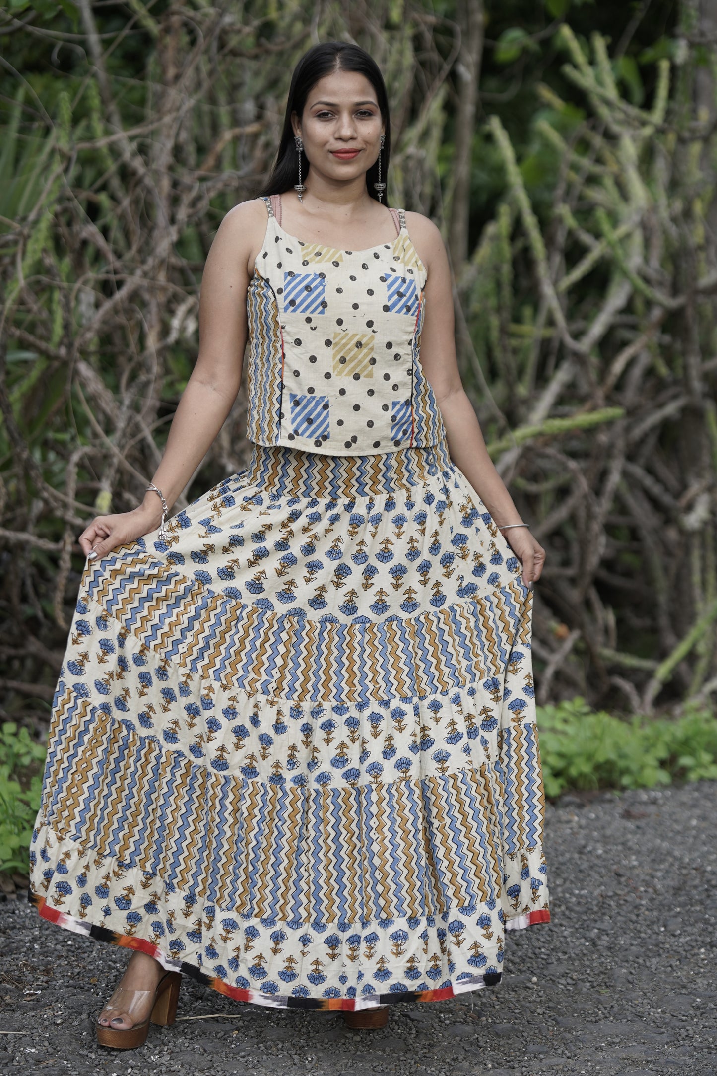 Cotton Co-ord Set (Top + Flared Skirt)