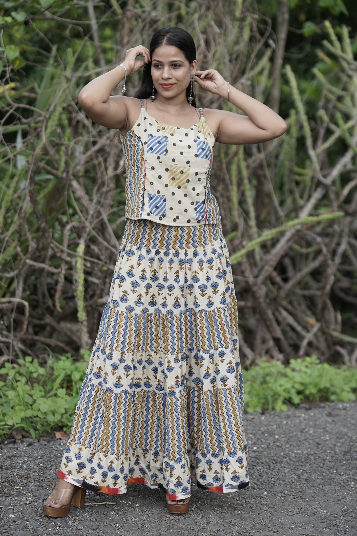 Cotton Co-ord Set (Top + Flared Skirt)