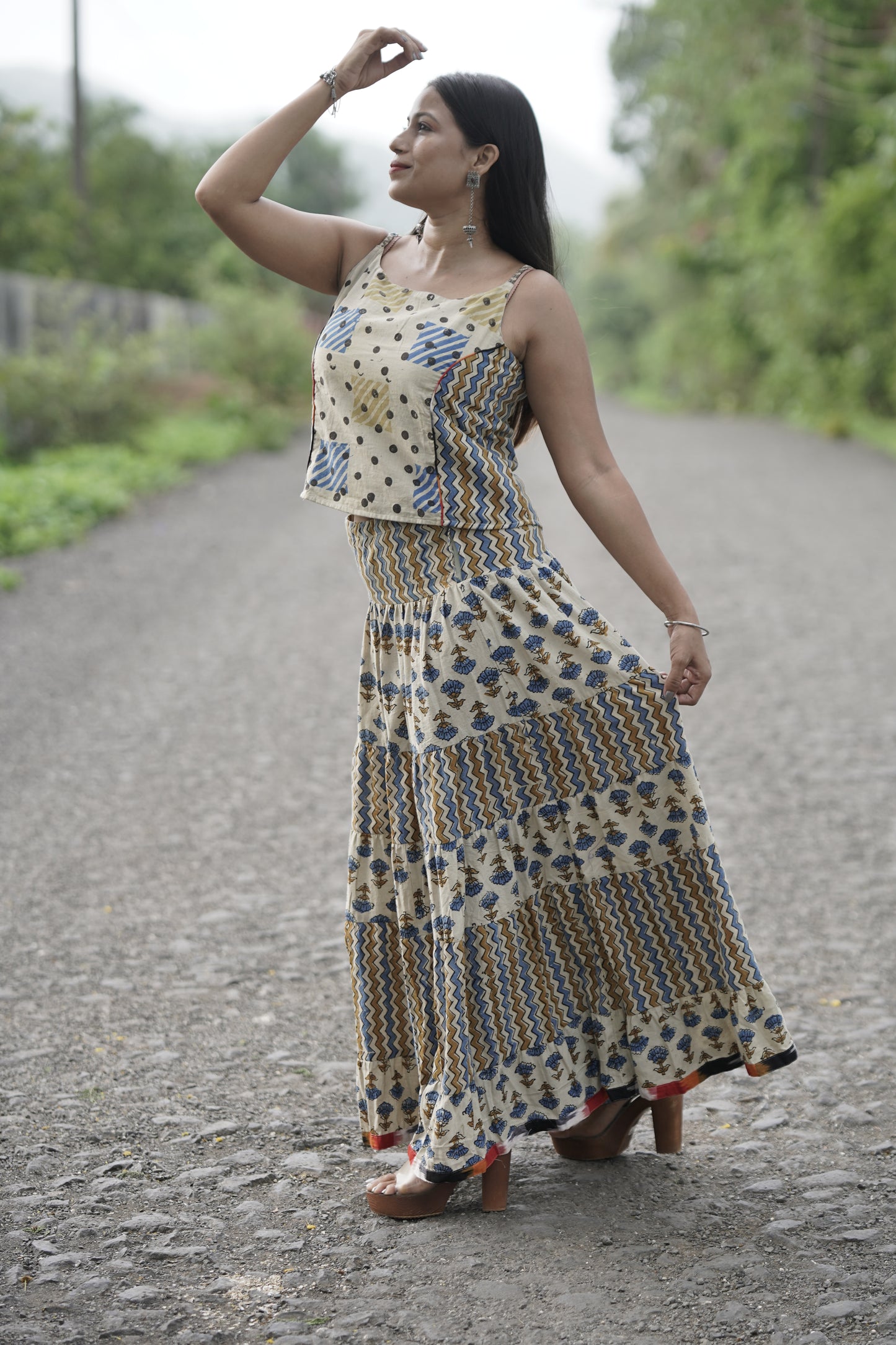 Cotton Co-ord Set (Top + Flared Skirt)