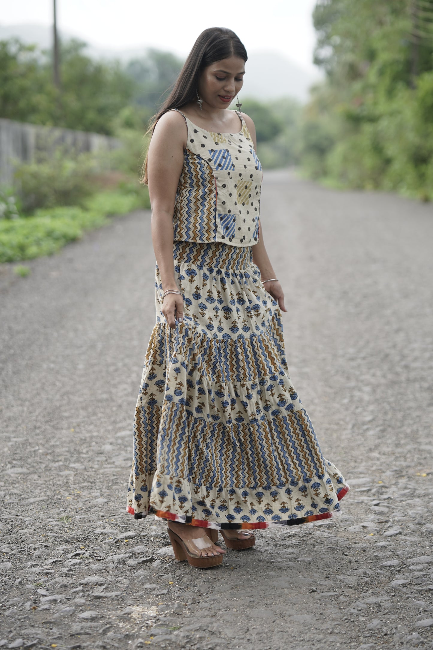 Cotton Co-ord Set (Top + Flared Skirt)