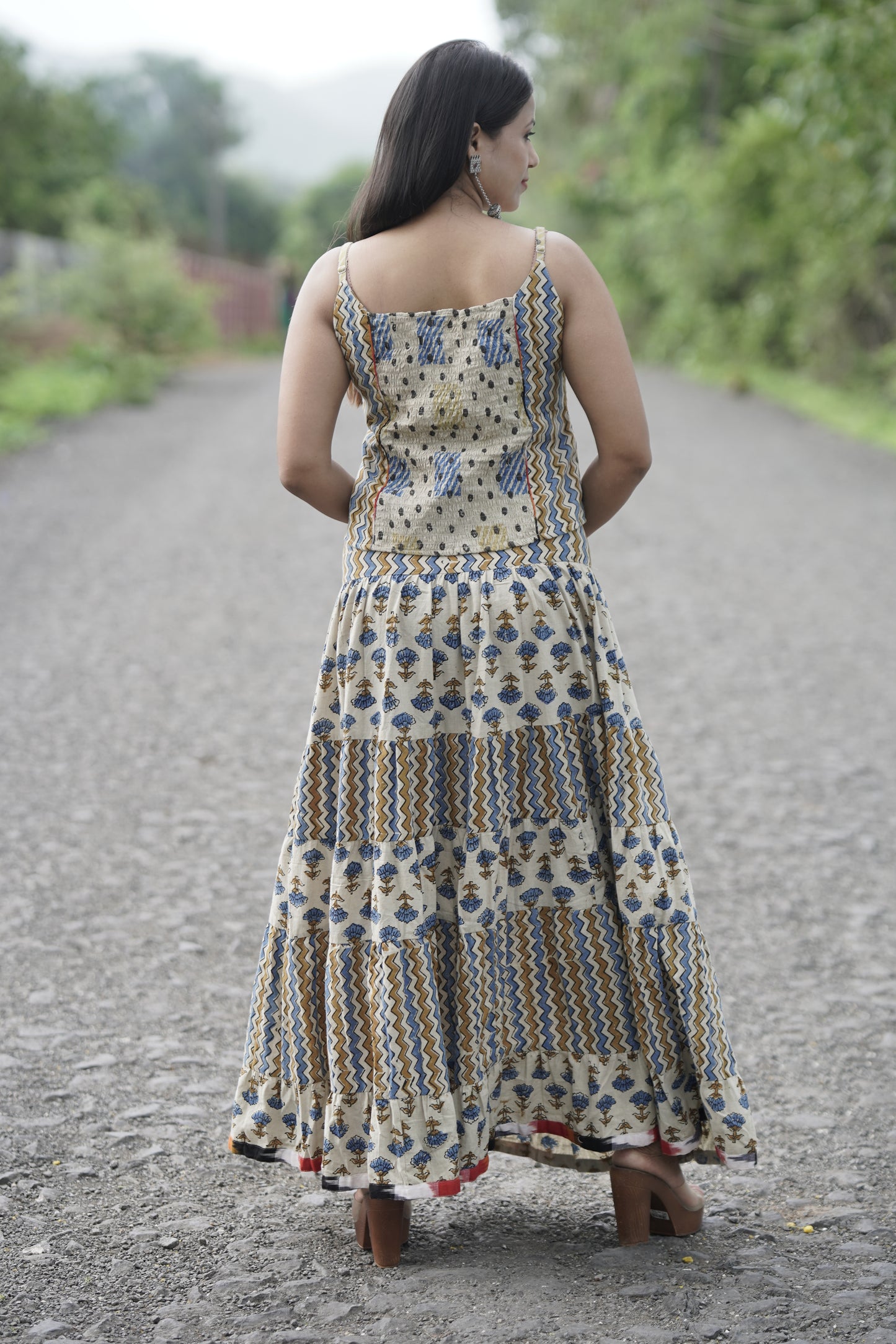 Cotton Co-ord Set (Top + Flared Skirt)