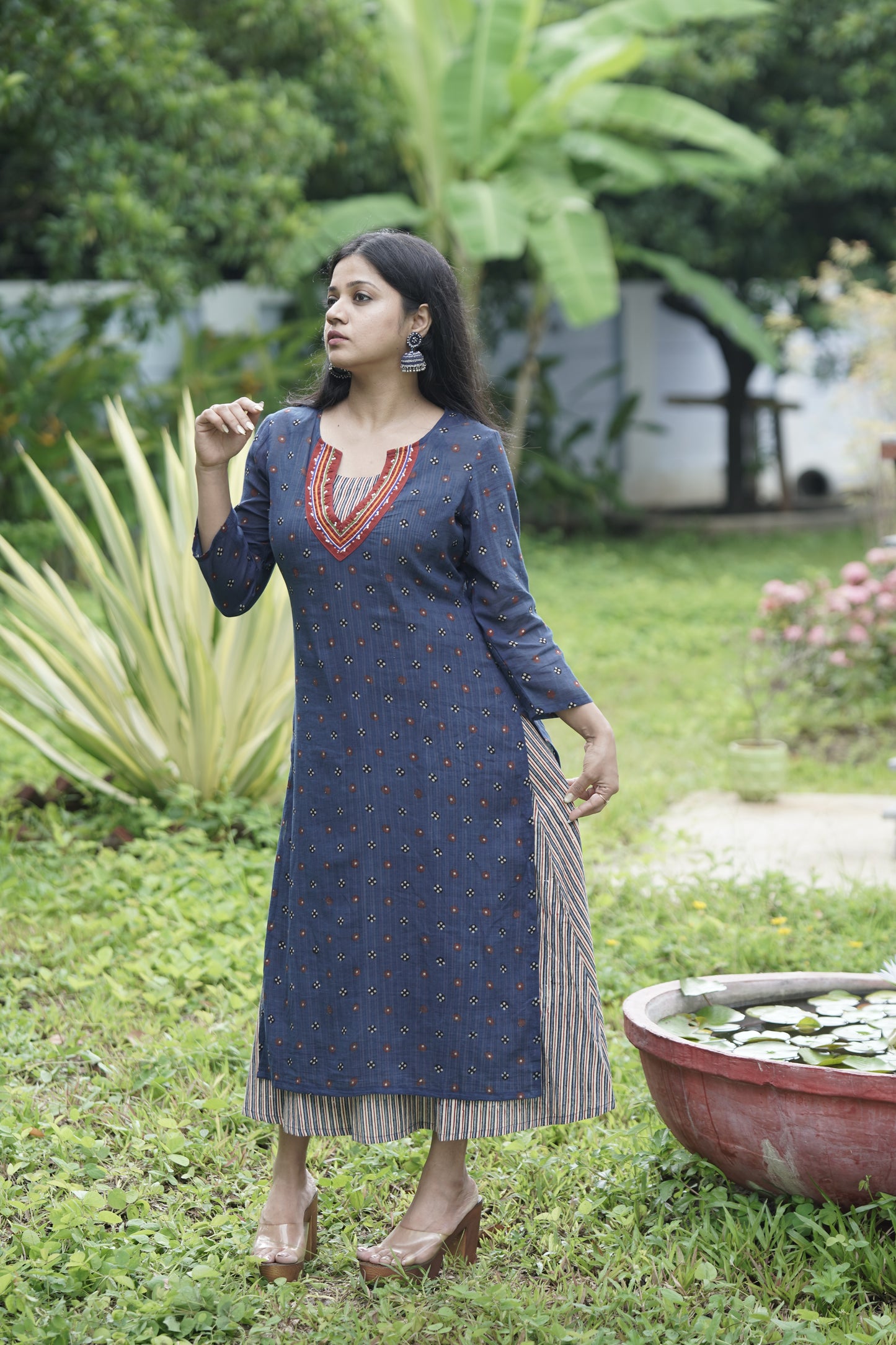 Deep V Layer Kurta With Underdress.