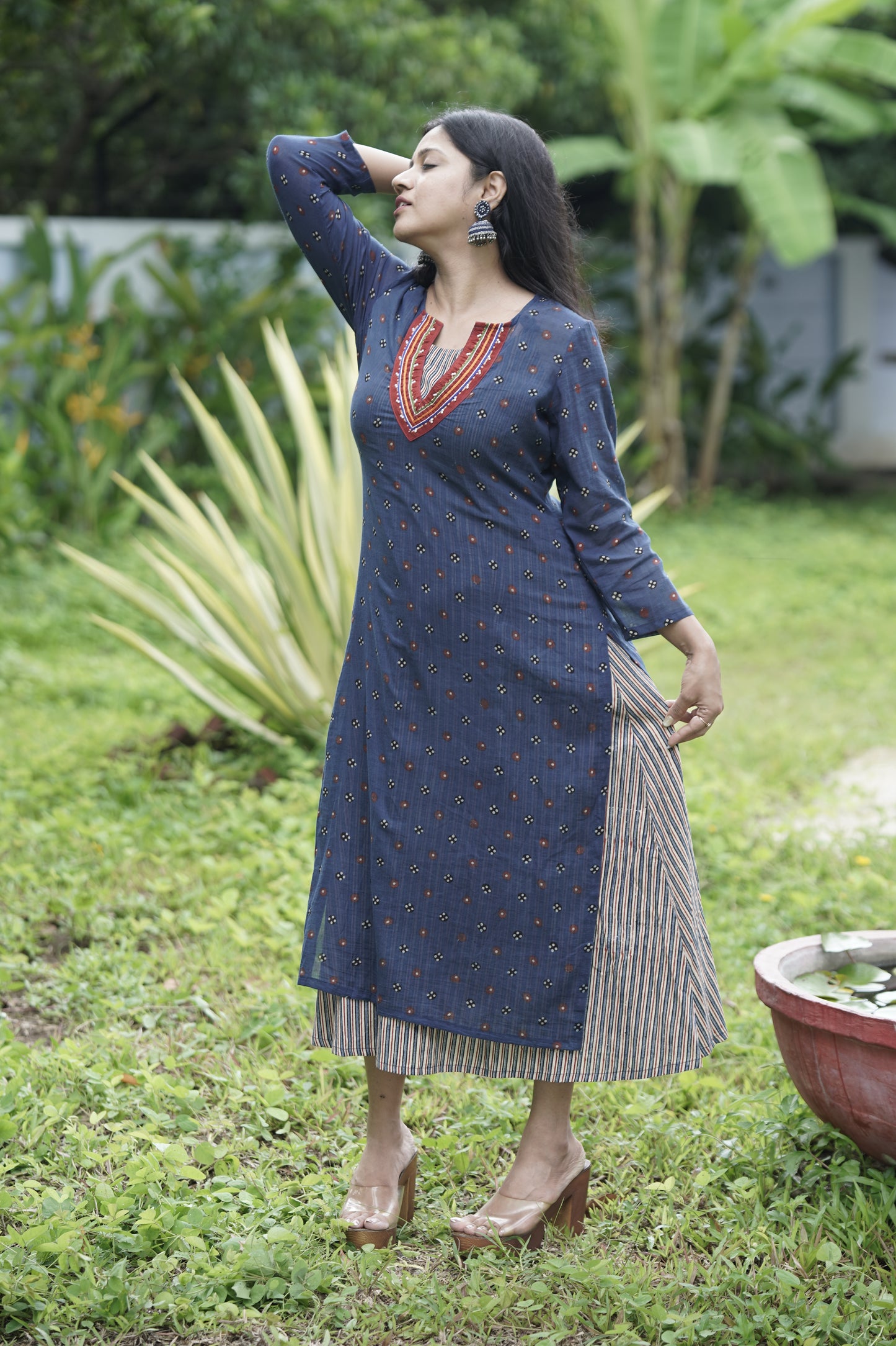 Deep V Layer Kurta With Underdress.