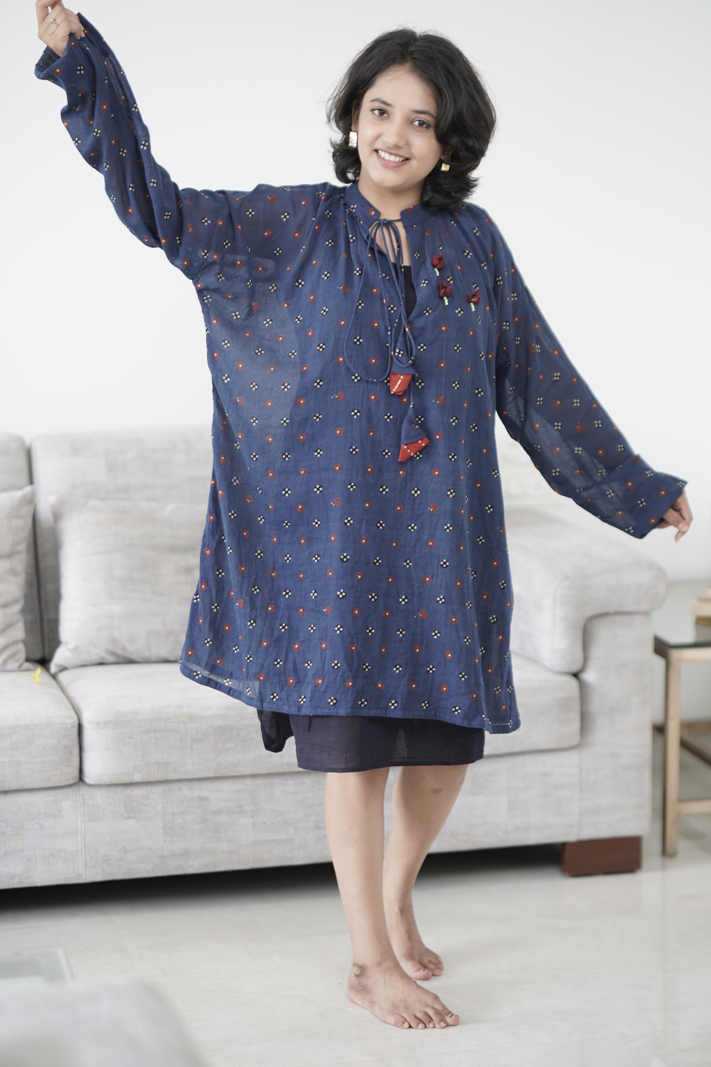 Midnight Bloom Ajrakh Overlay Dress