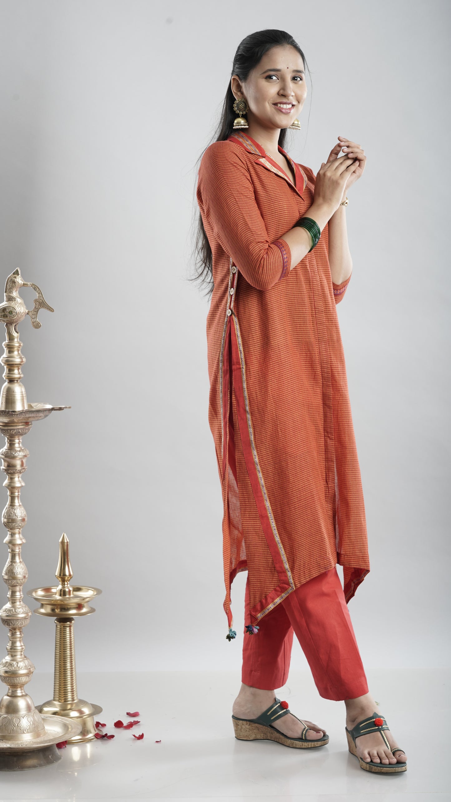 Collar A- line kurta - Orange