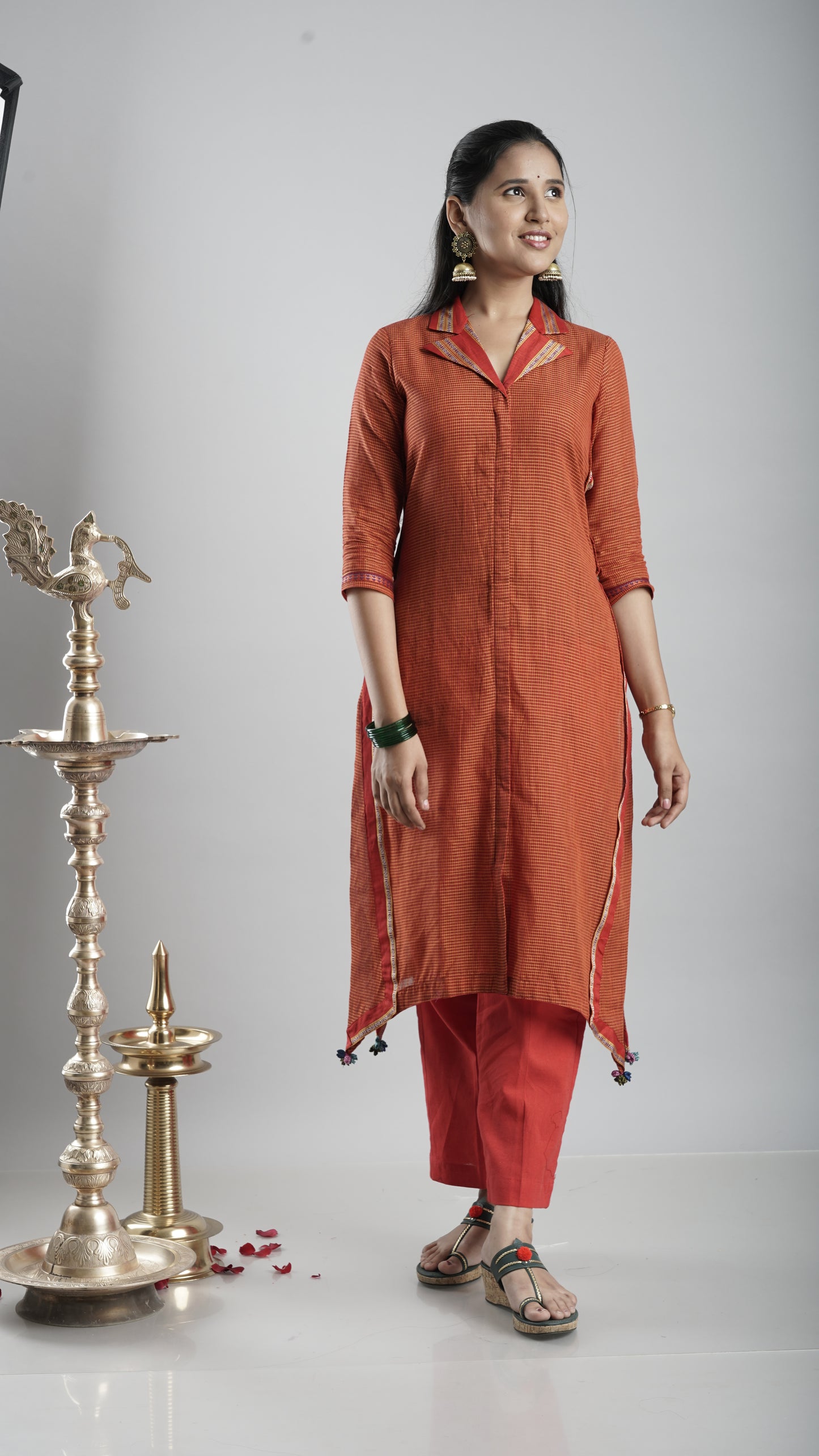Collar A- line kurta - Orange