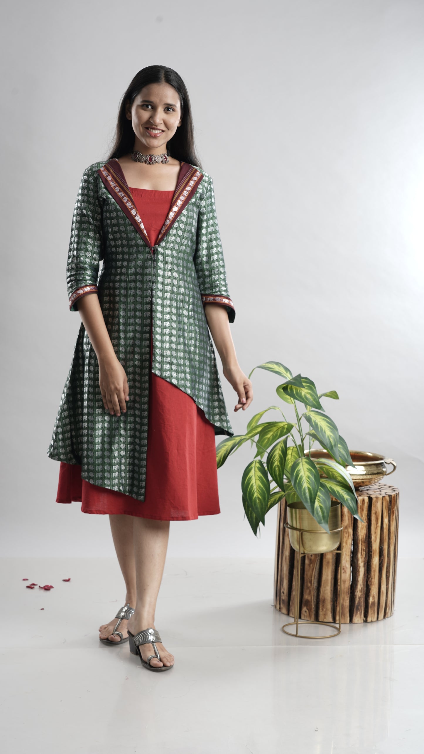 Khan Jacket Dress with Cotton Flax Inner