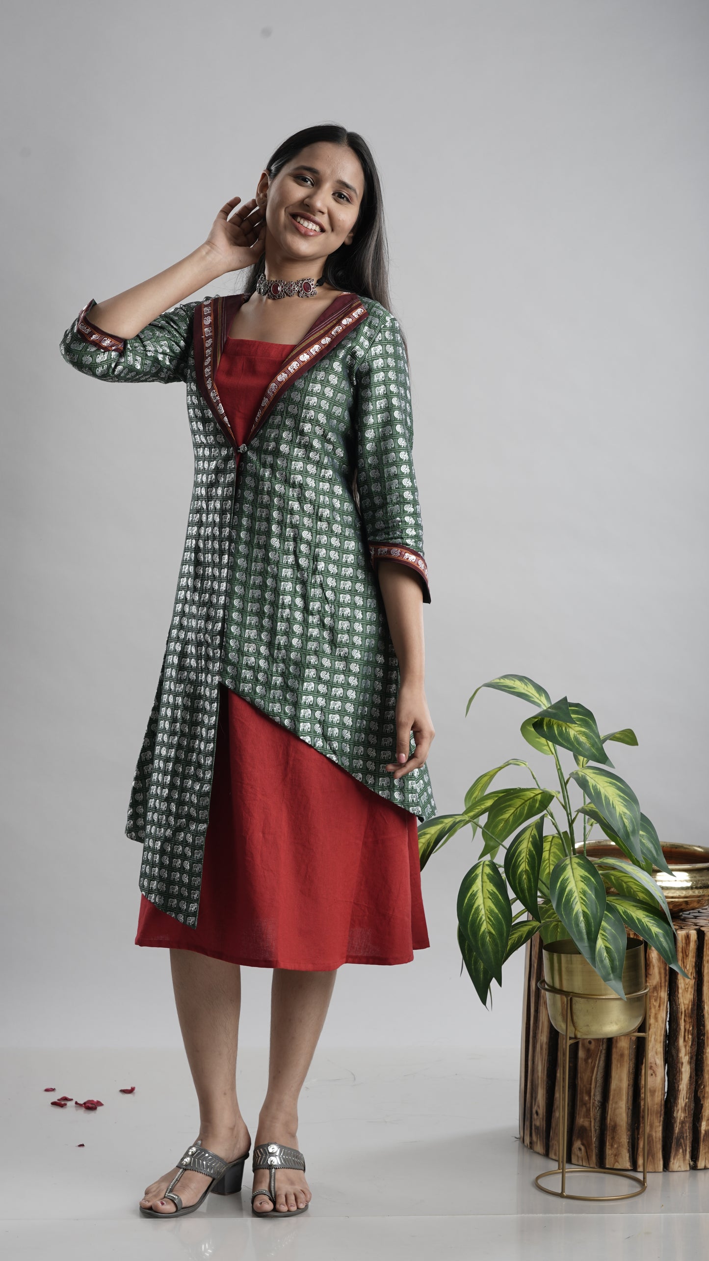 Khan Jacket Dress with Cotton Flax Inner
