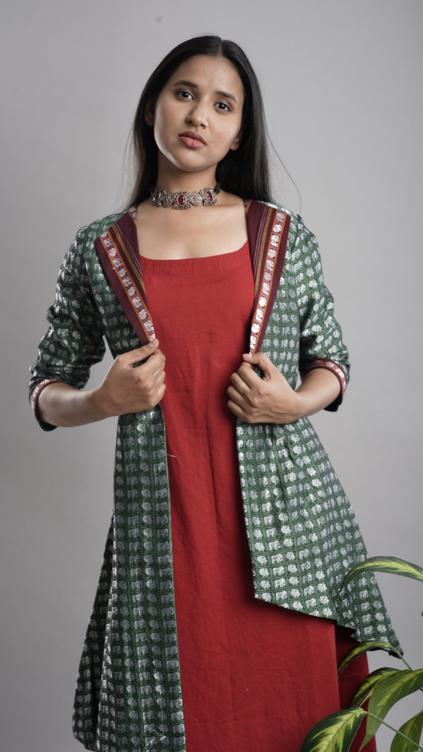 Khan Jacket Dress with Cotton Flax Inner