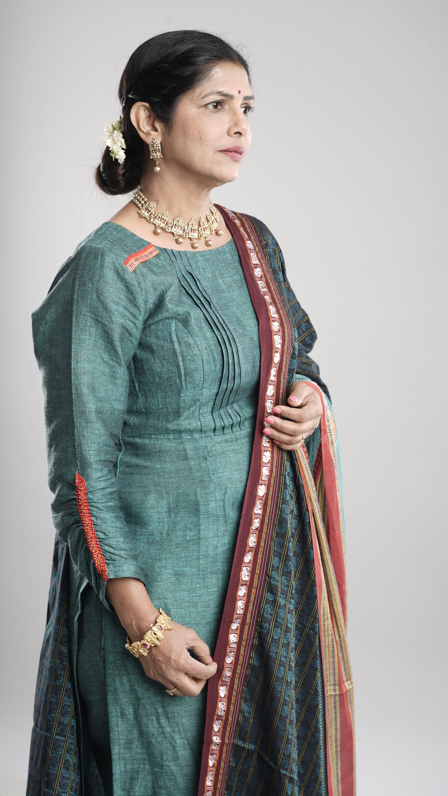 Linen Kurta Pant Set with Dupatta - Blue