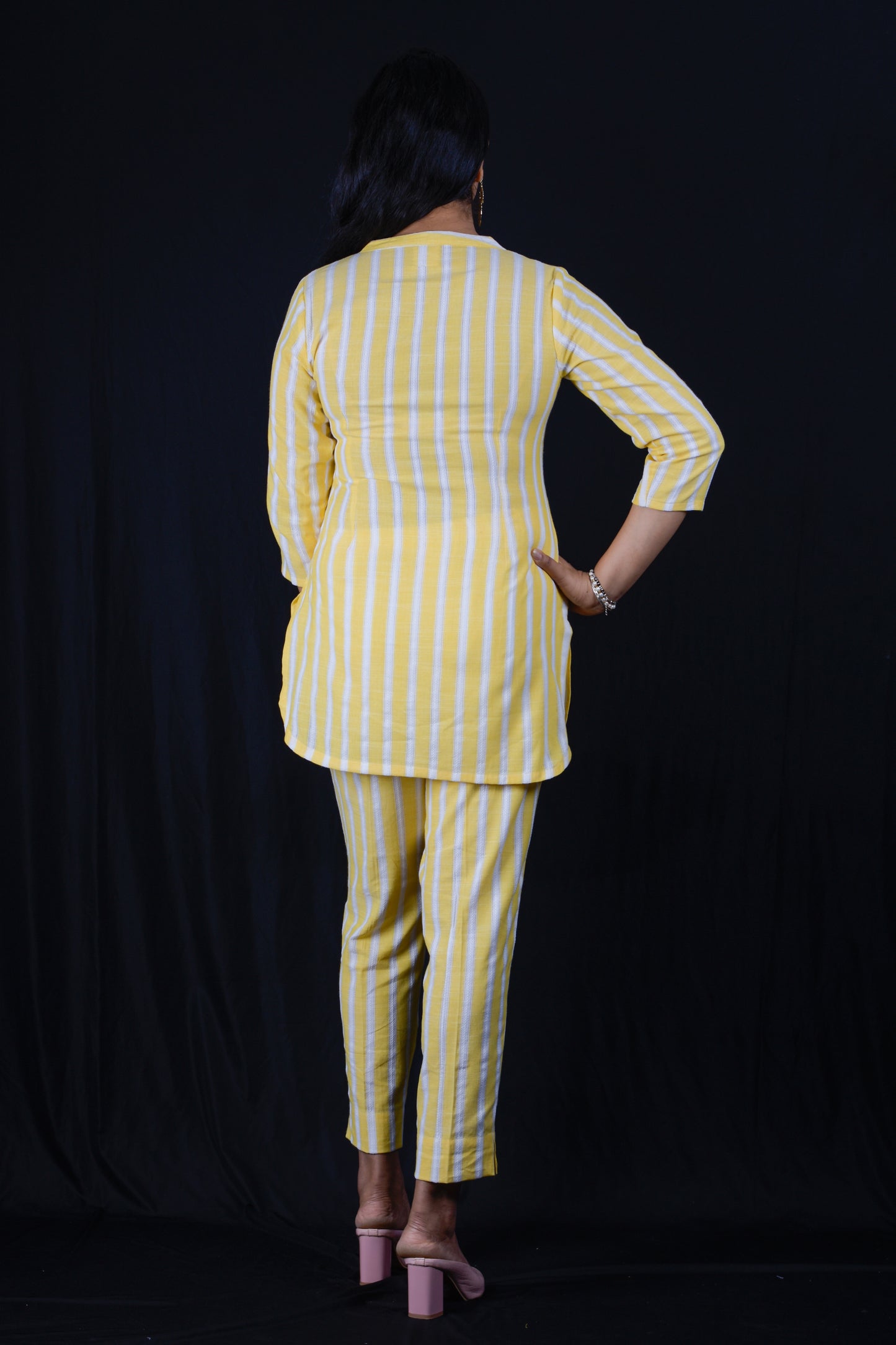 Striped Co-ord Set With Short Top- Yellow