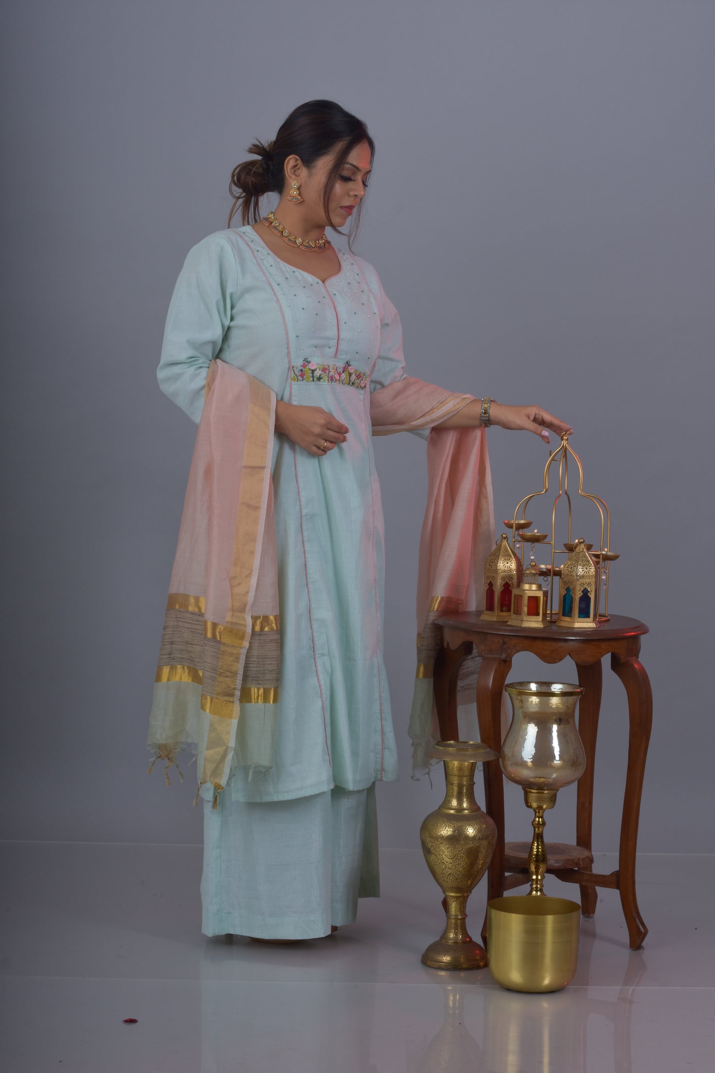 Yoke Embroidered Kurta Pant Dupatta Set
