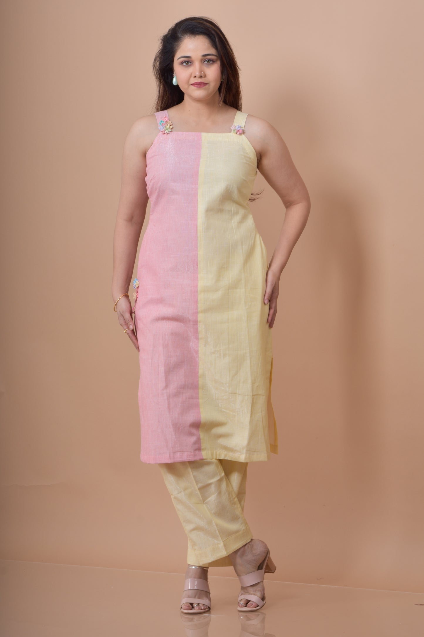Half And Half Cord Set - Yellow with Pink