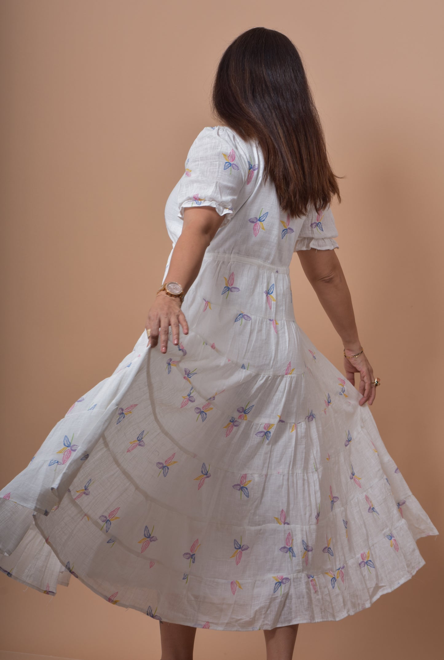 Daisy Print Long Tier Dress