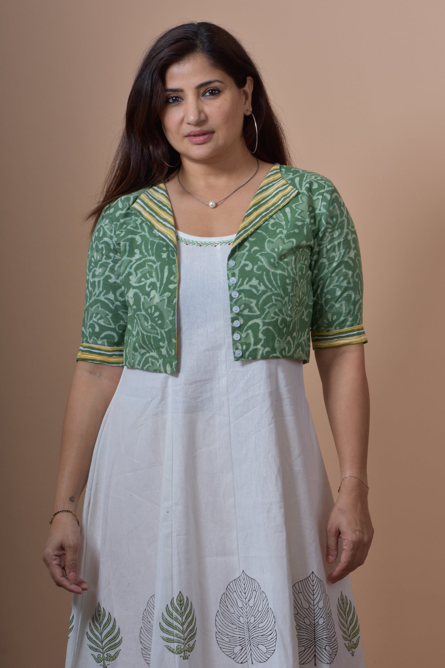 Singlet Dress WIth Hand-block Printed Cotton (Jacket)
