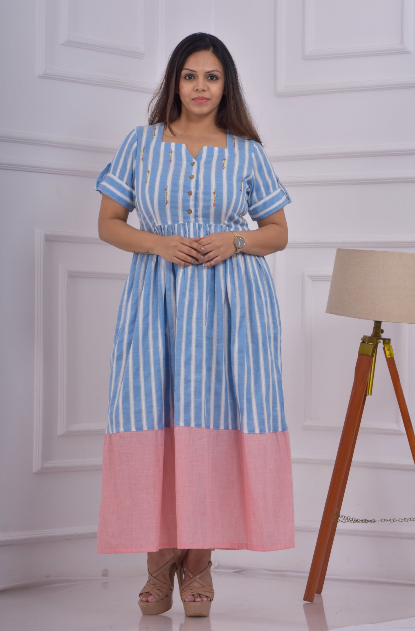 Center Gather Embroidered Dress