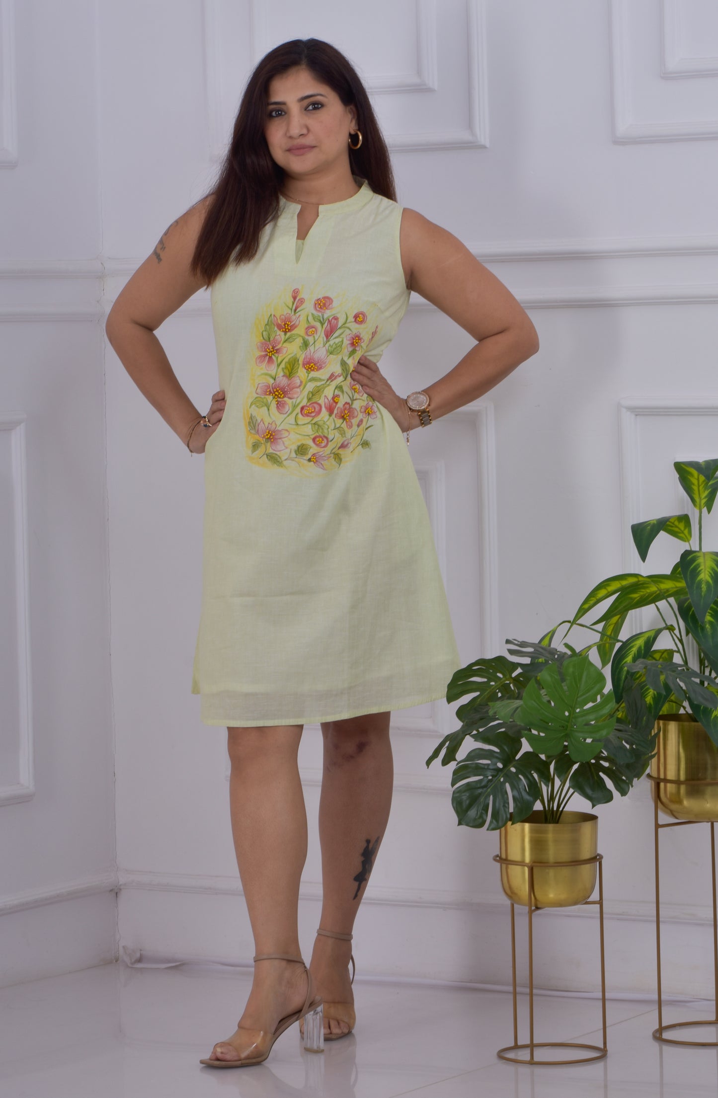 Hand Painted Dress - Lime