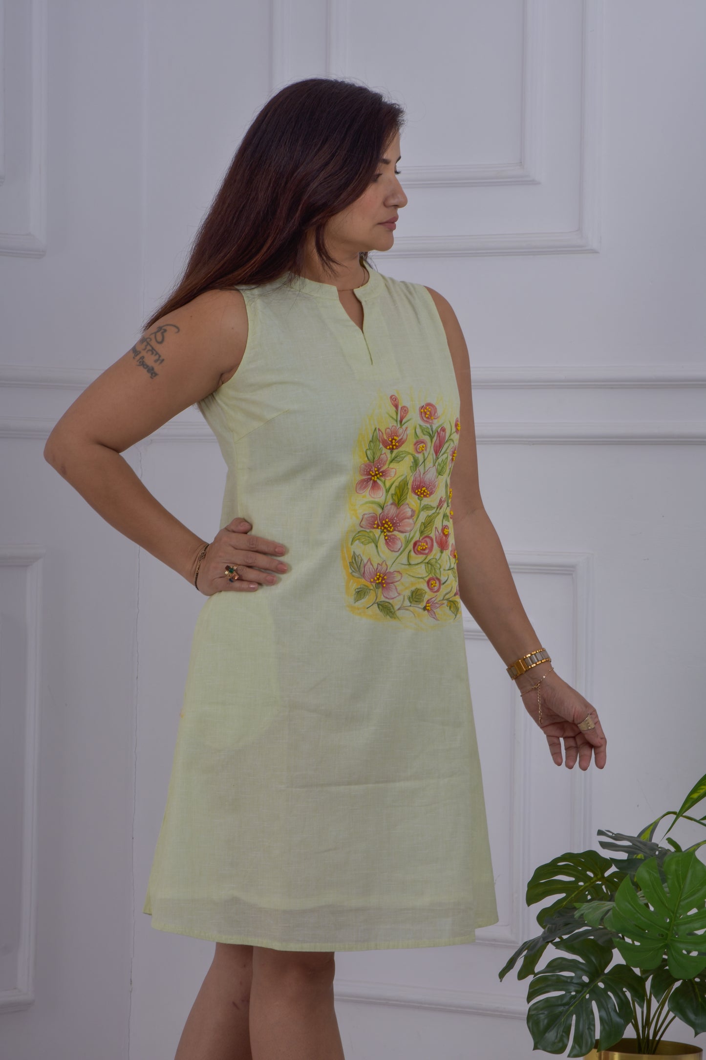 Hand Painted Dress - Lime