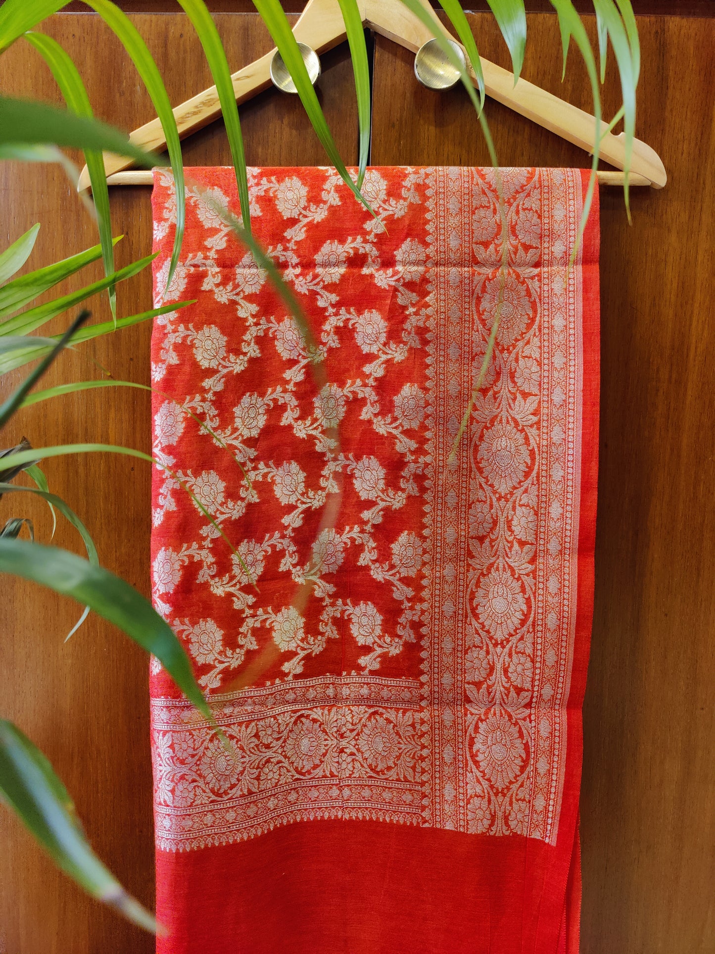 Orange Banarasi Resham Floral Dupatta
