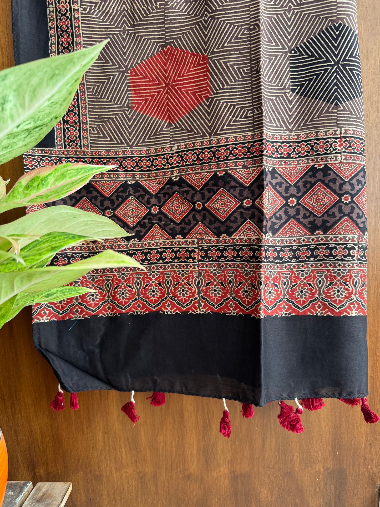 Brown Ajrakh Chanderi Stole