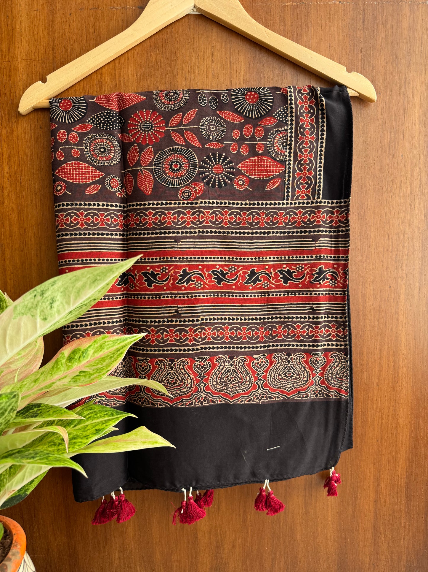 Red Ajrakh floral Chanderi Stole