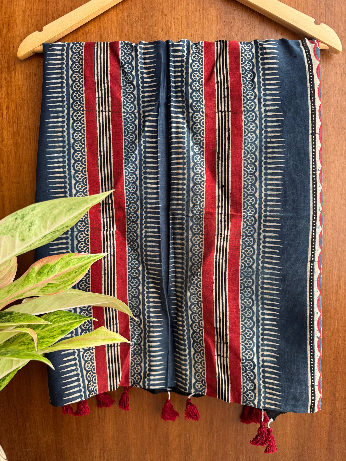 Indigo Ajrakh Chanderi Stole