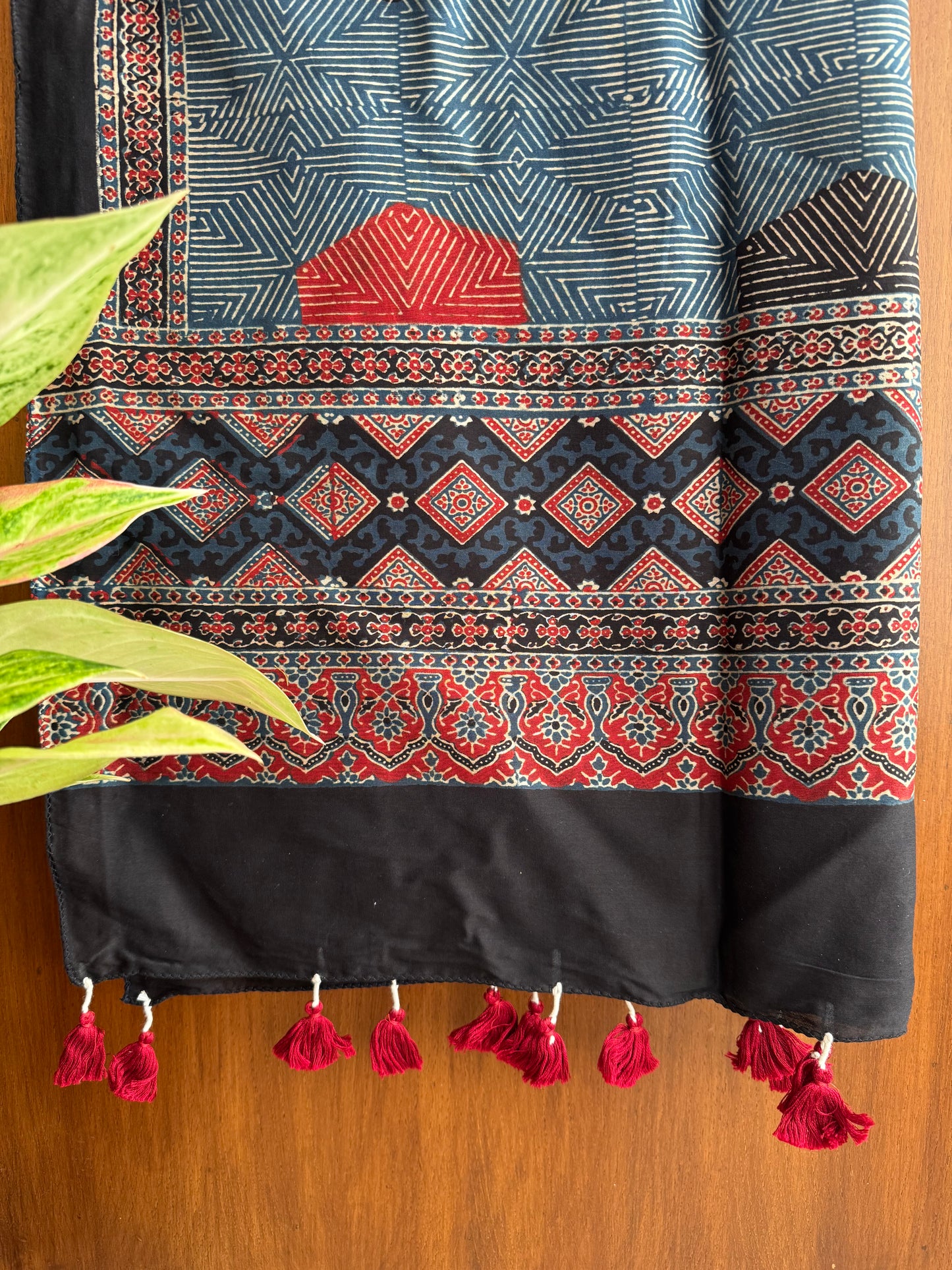 Indigo Ajrakh Chanderi Stole