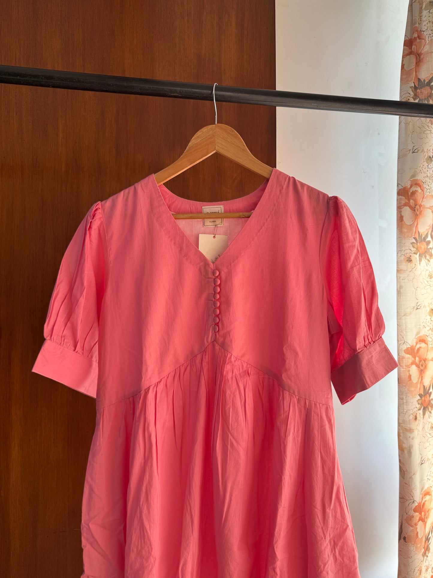 Pink Dress with Lotus Embroidery