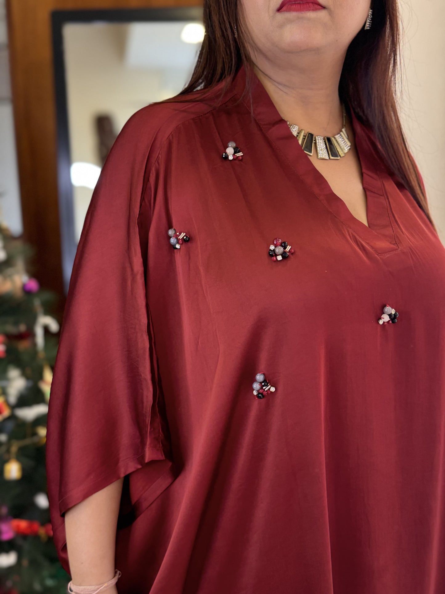 Modal Silk Kaftan- Maroon