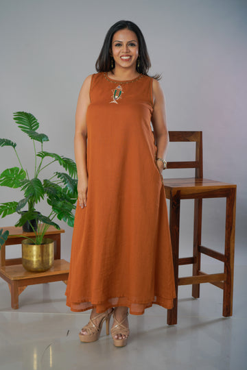 Mulmul Layerd Dress With Fish Embroidey