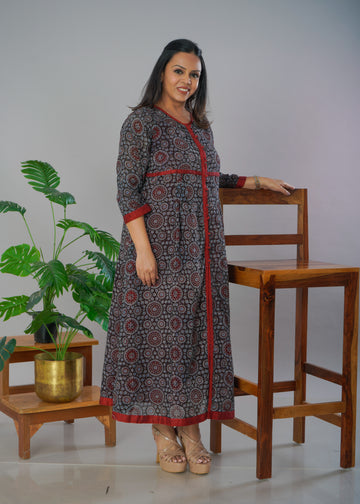 Ajrakh Mulmul Jacket cum Kurta with inner