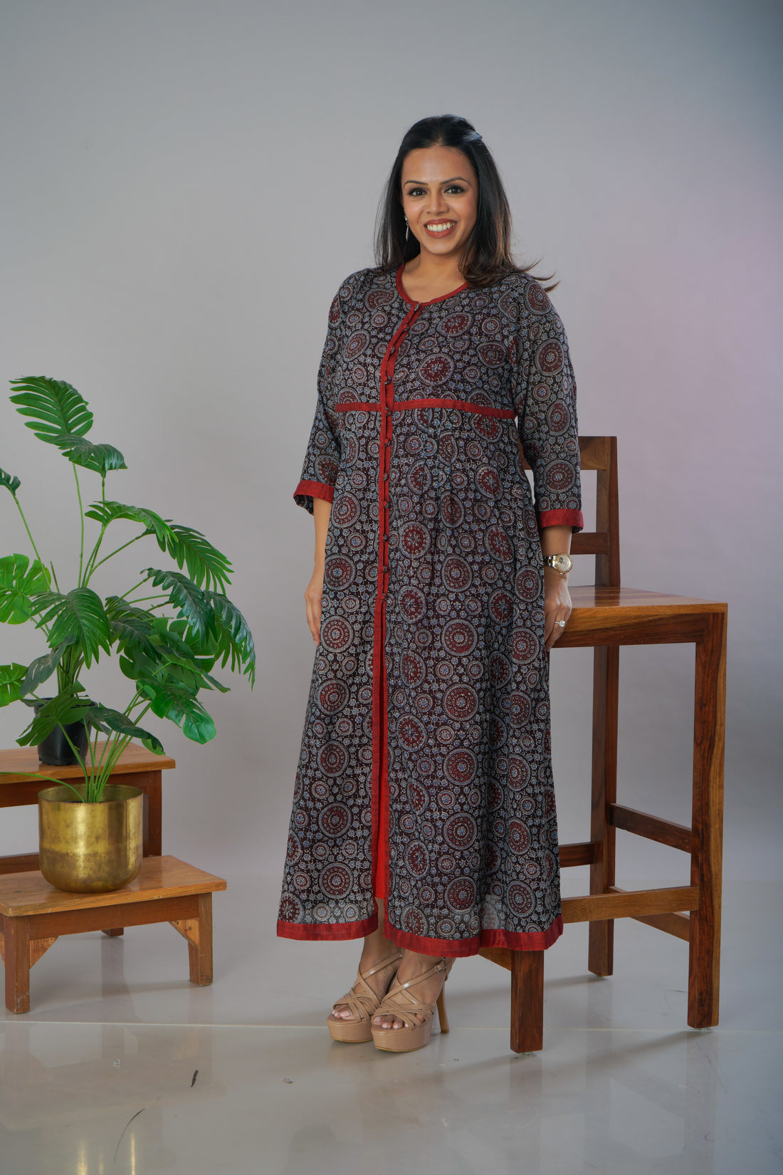 Ajrakh Mulmul Jacket cum Kurta with inner