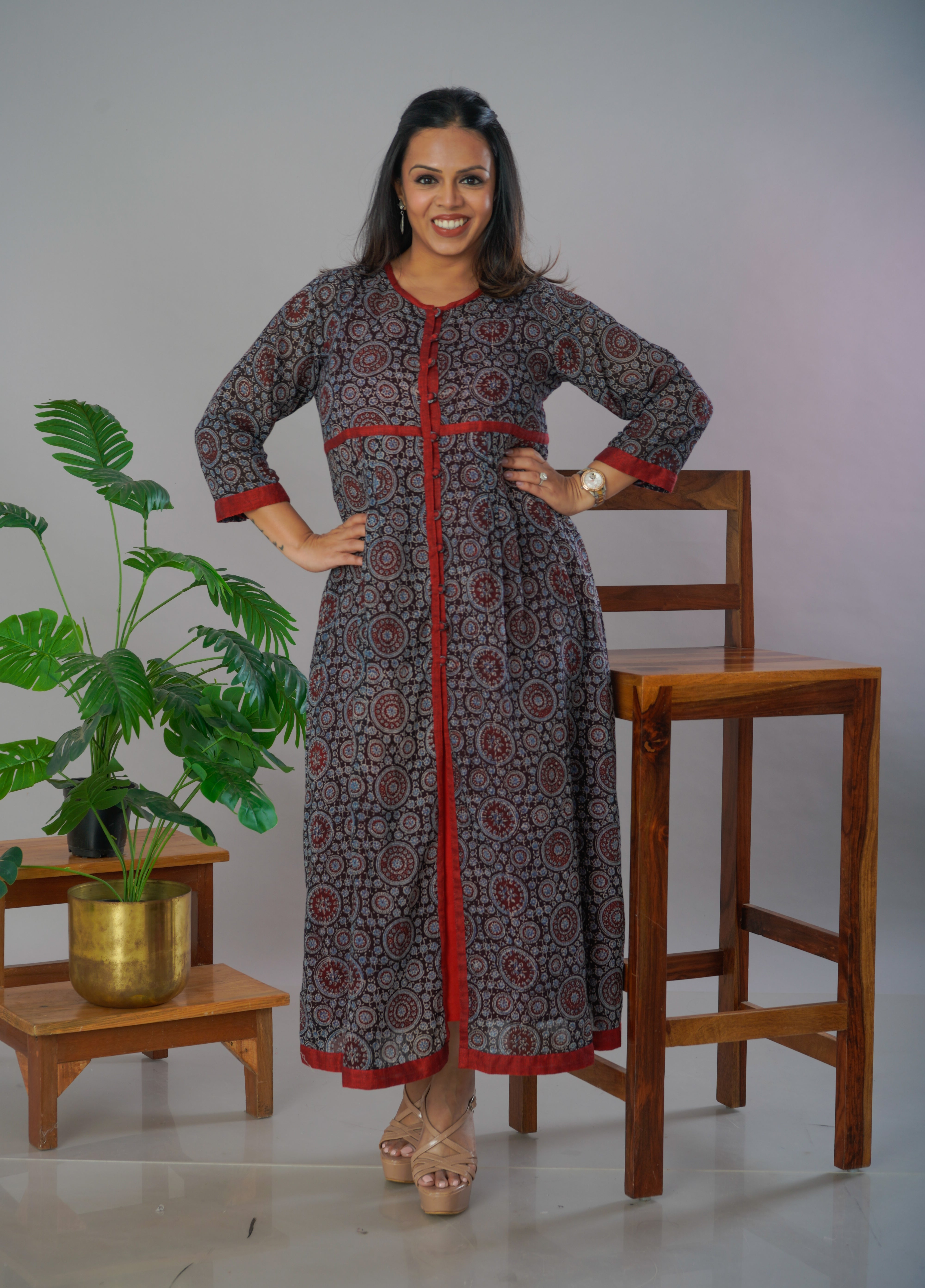 Ajrakh Mulmul Jacket cum Kurta with inner