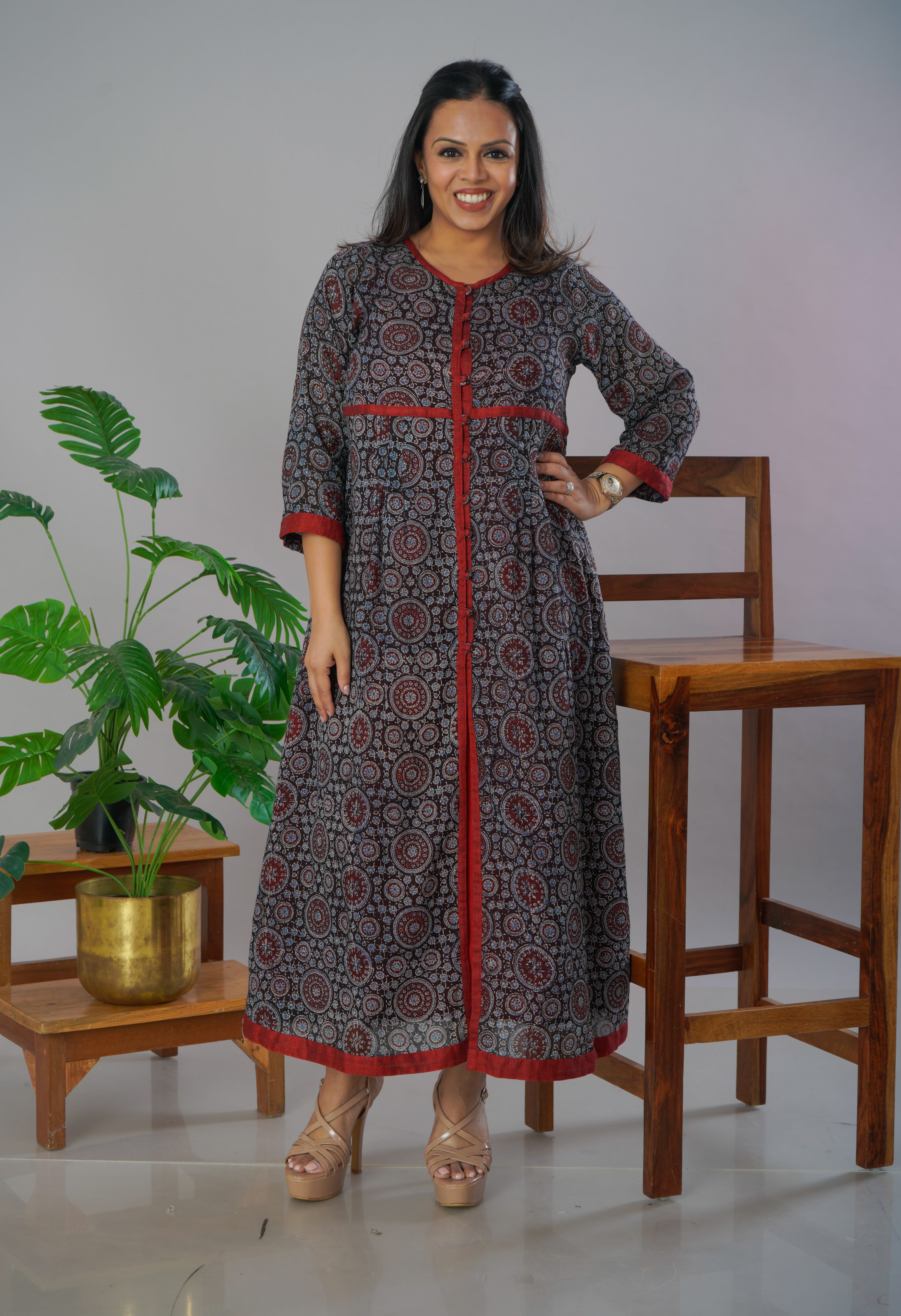 Ajrakh Mulmul Jacket cum Kurta with inner