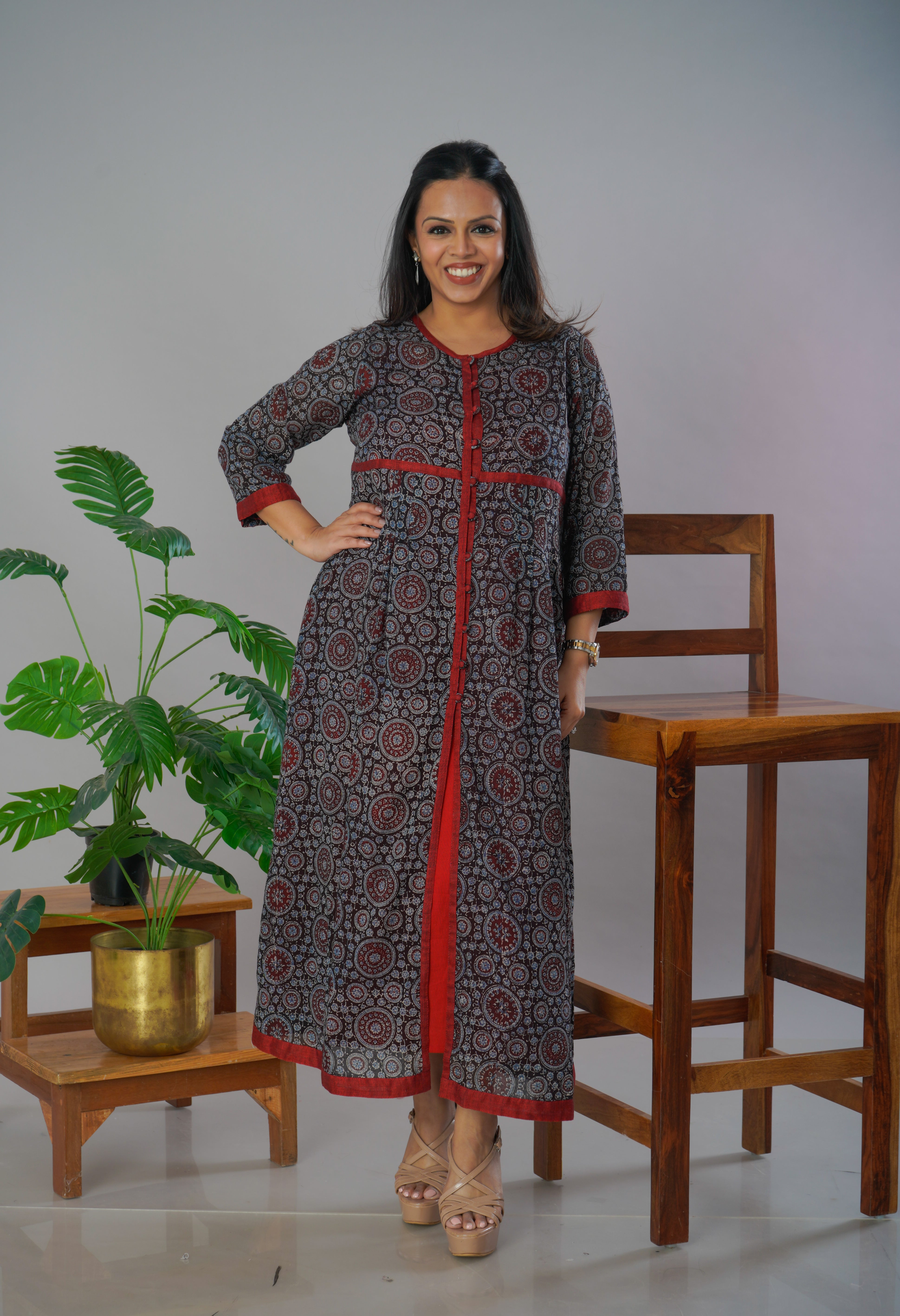 Ajrakh Mulmul Jacket cum Kurta with inner