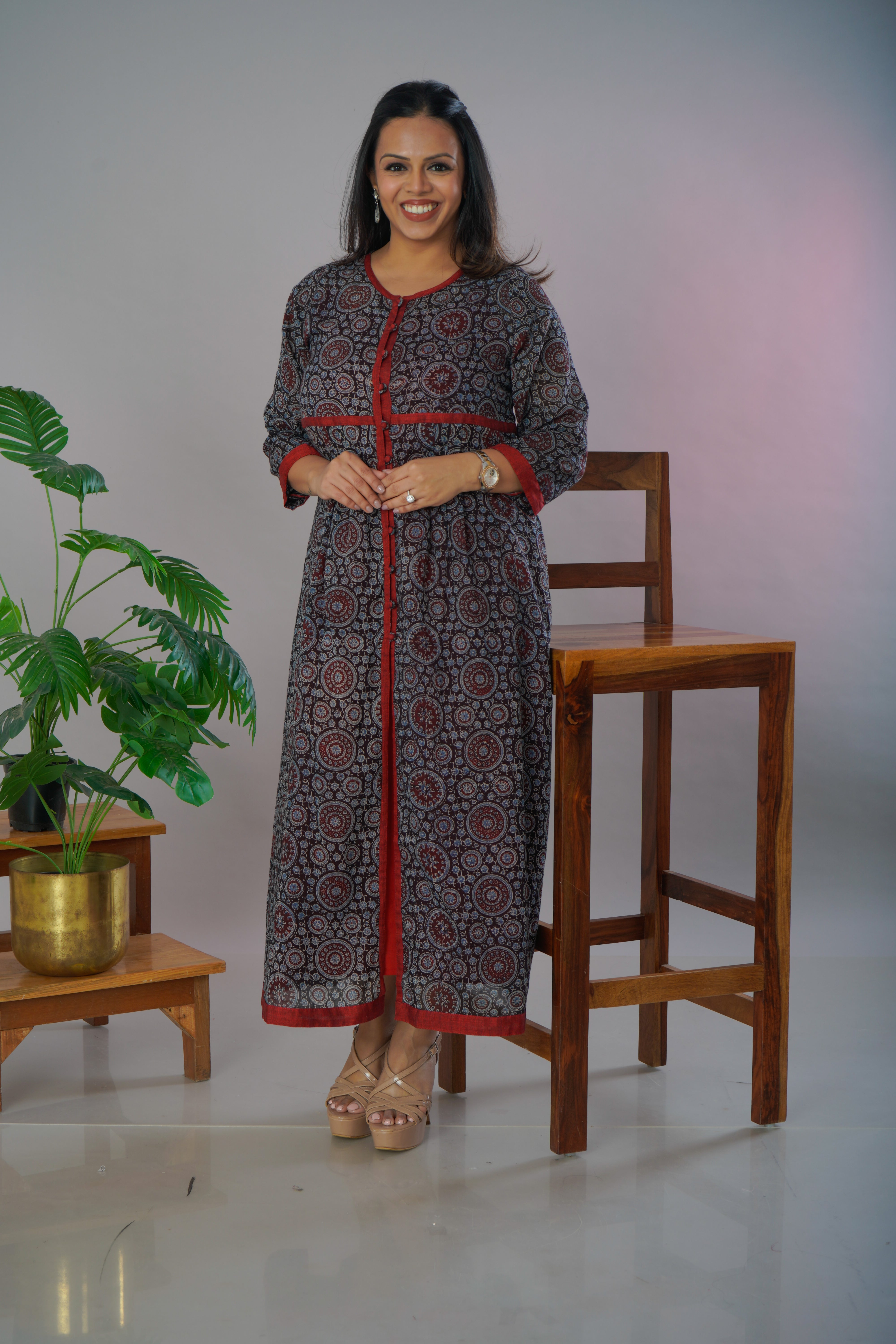 Ajrakh Mulmul Jacket cum Kurta with inner