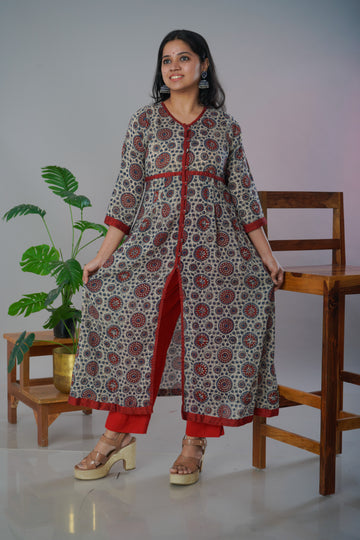 Ajrakh mul mul kurta pant set