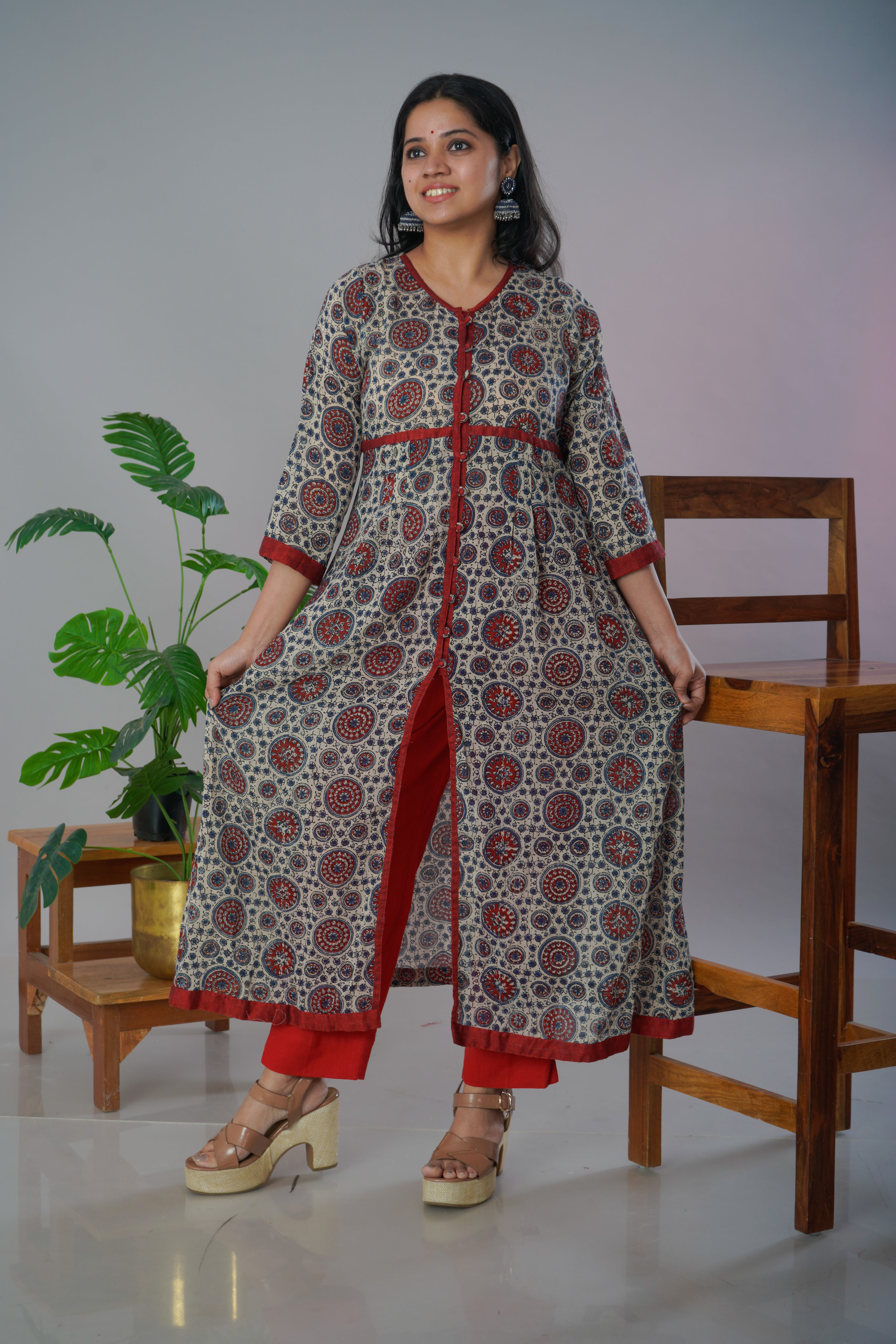 Ajrakh mul mul kurta pant set