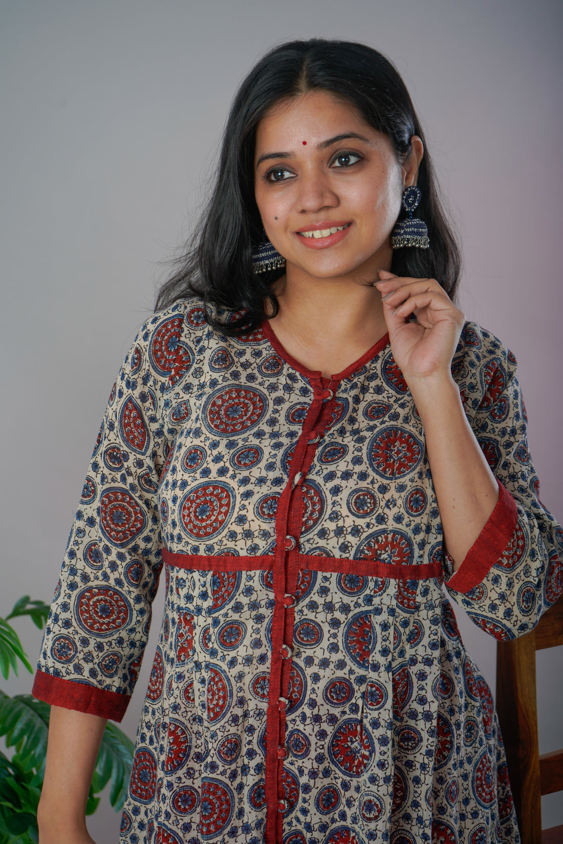 Ajrakh mul mul kurta pant set