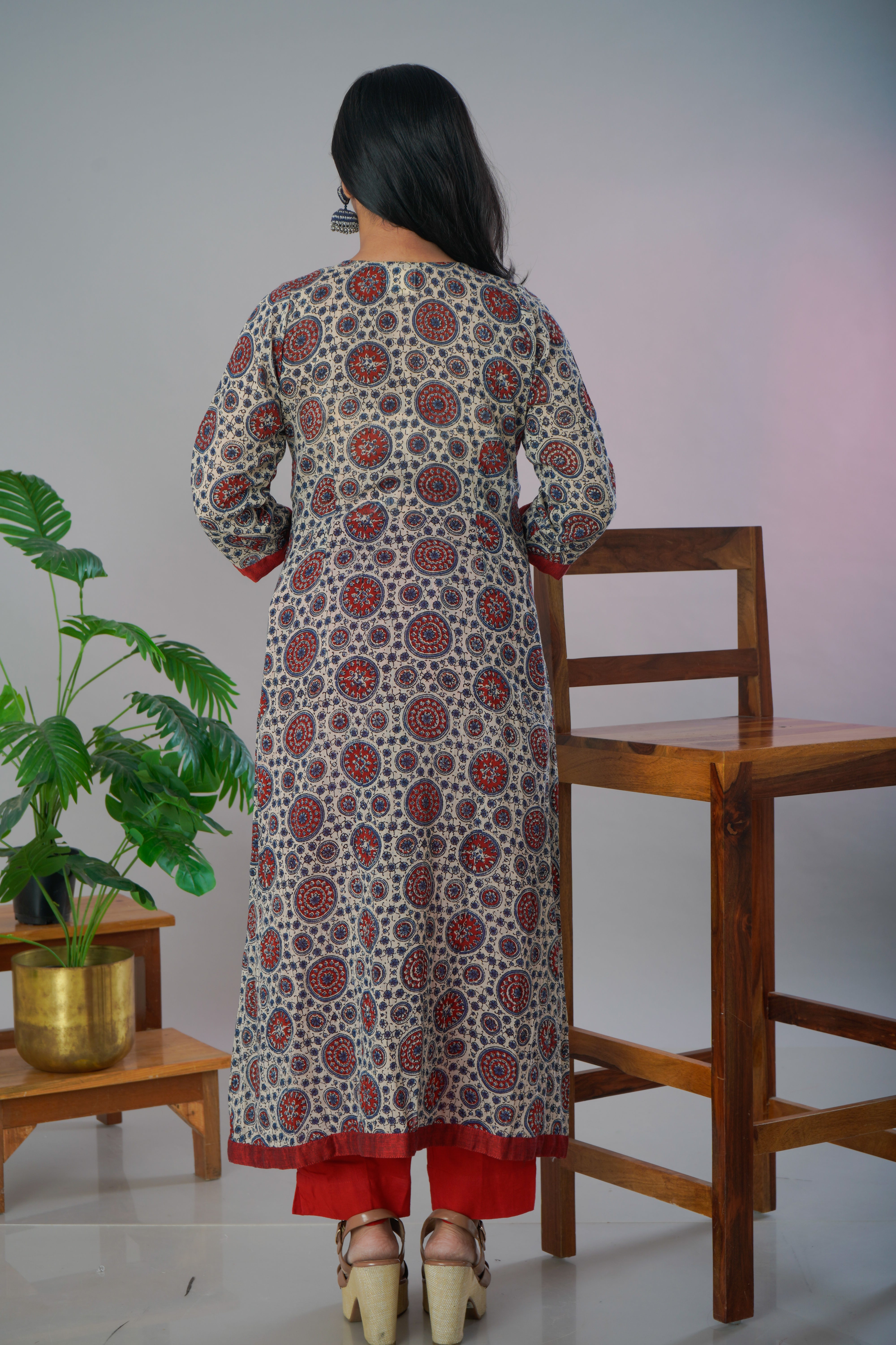 Ajrakh mul mul kurta pant set