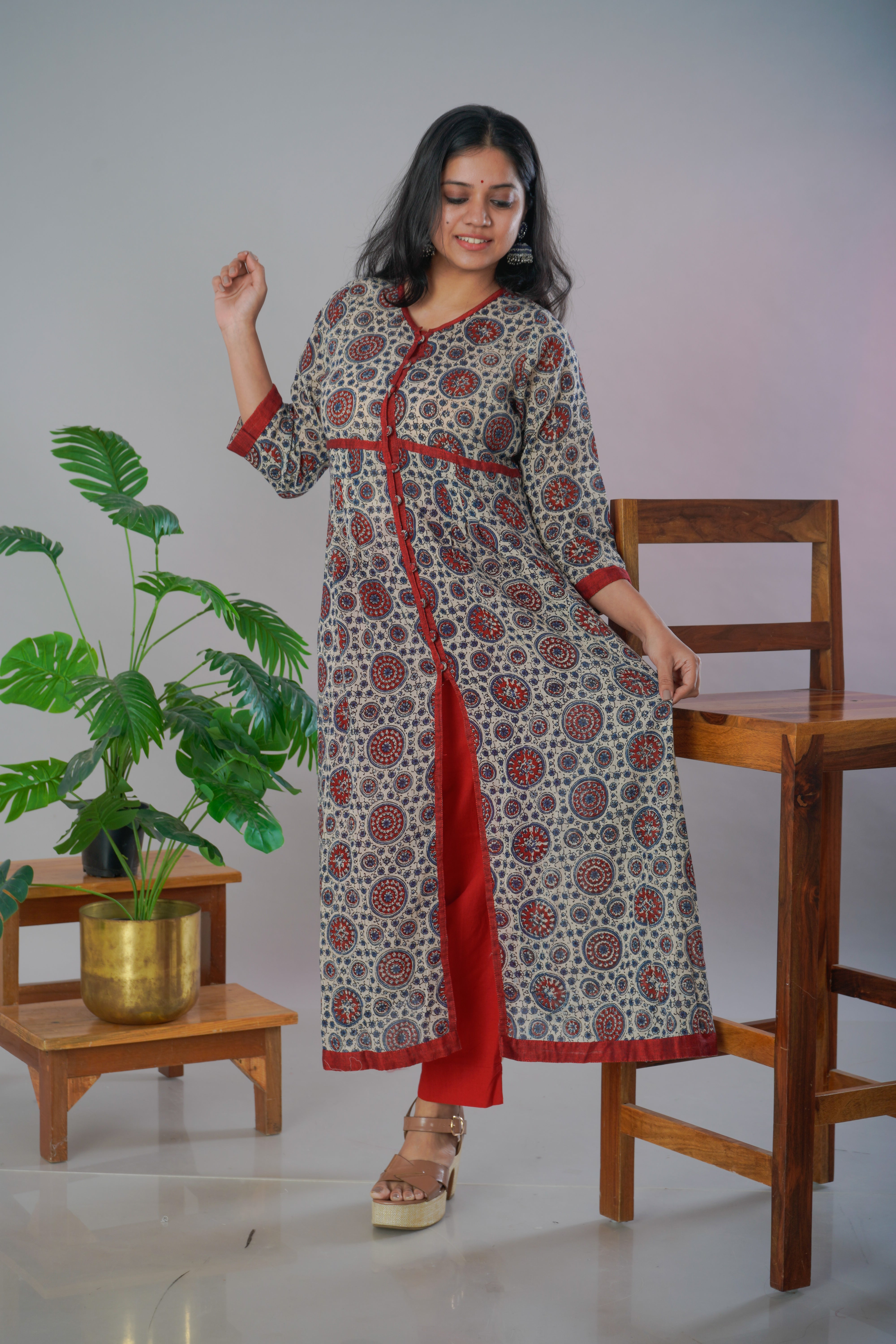 Ajrakh mul mul kurta pant set