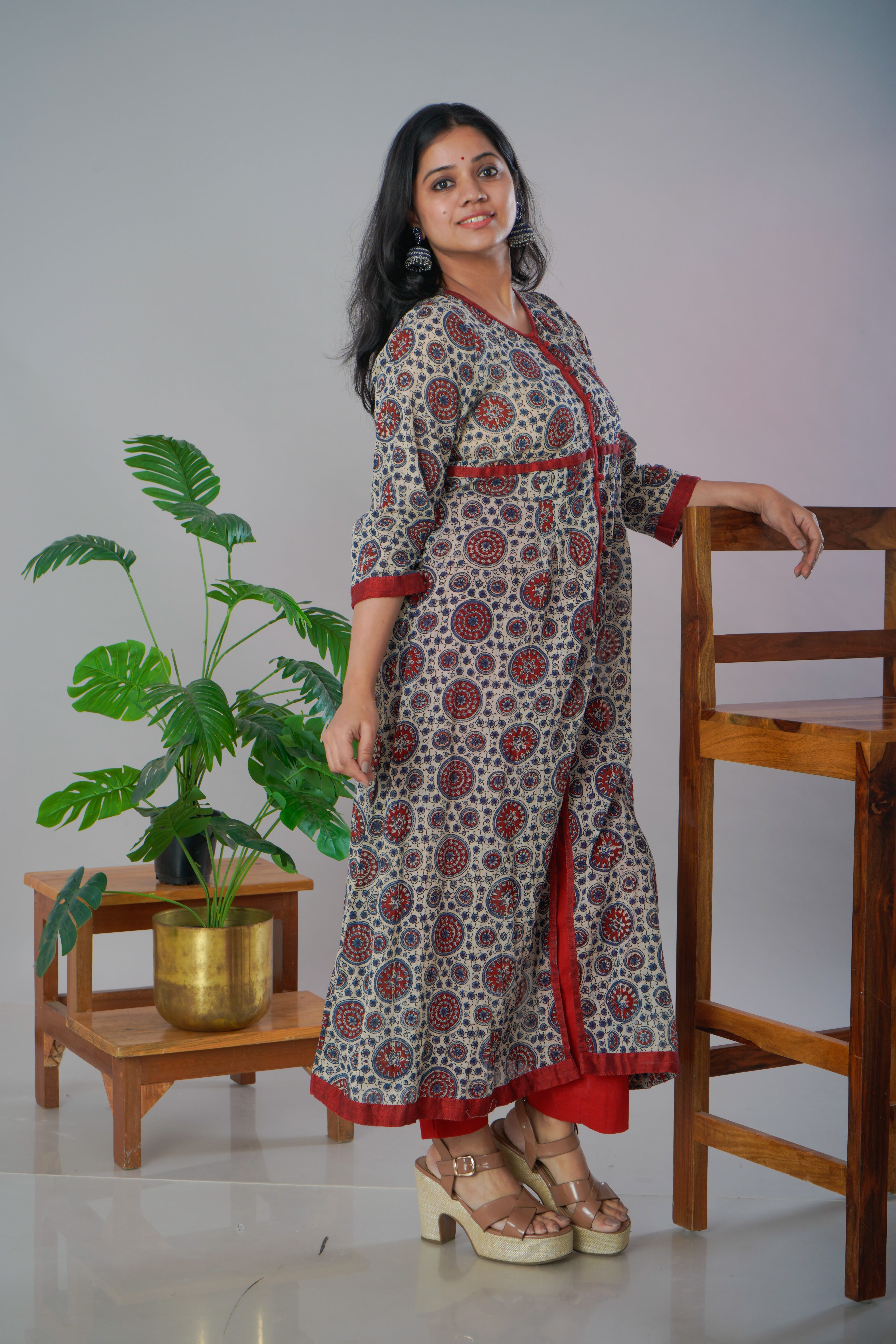 Ajrakh mul mul kurta pant set