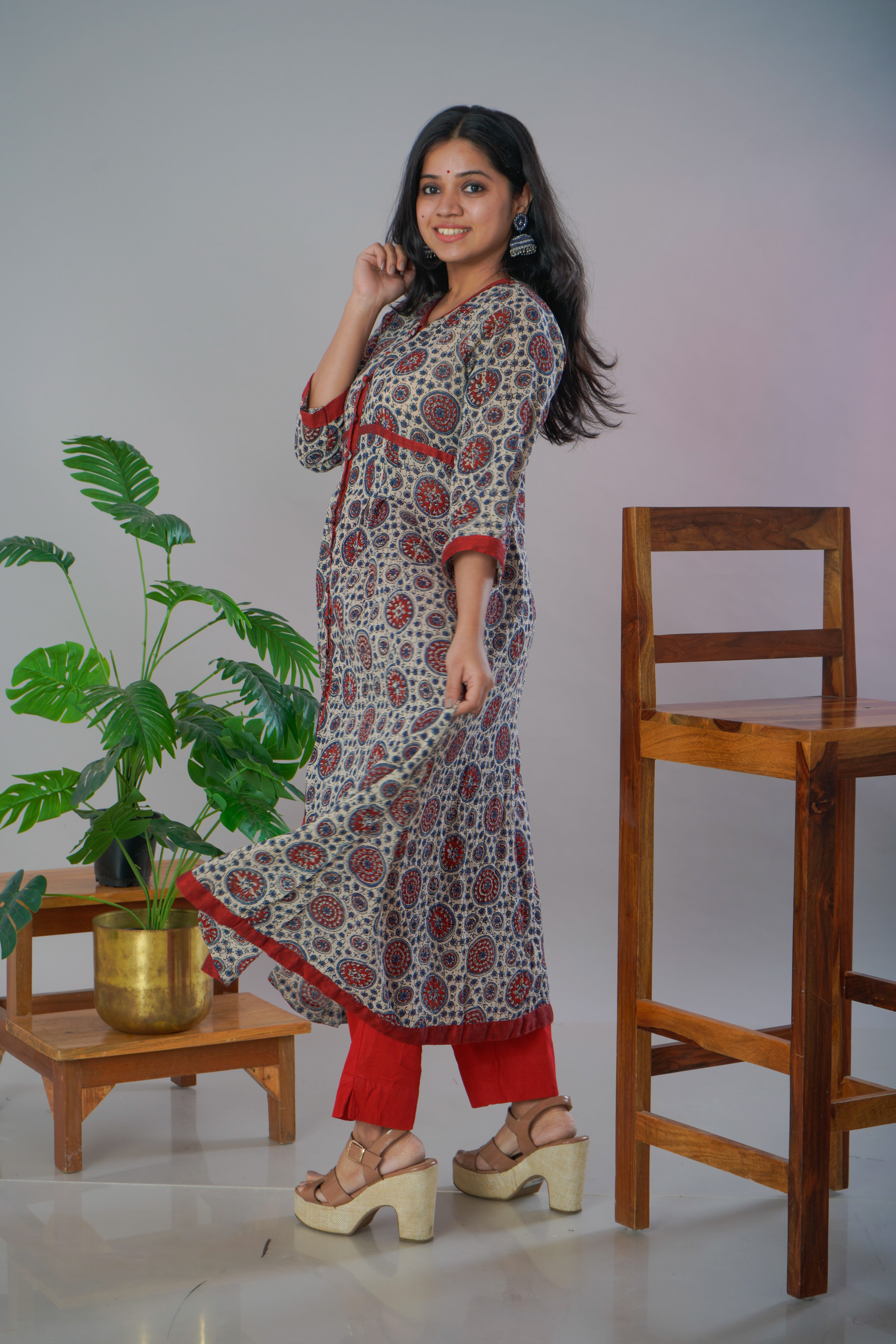 Ajrakh mul mul kurta pant set