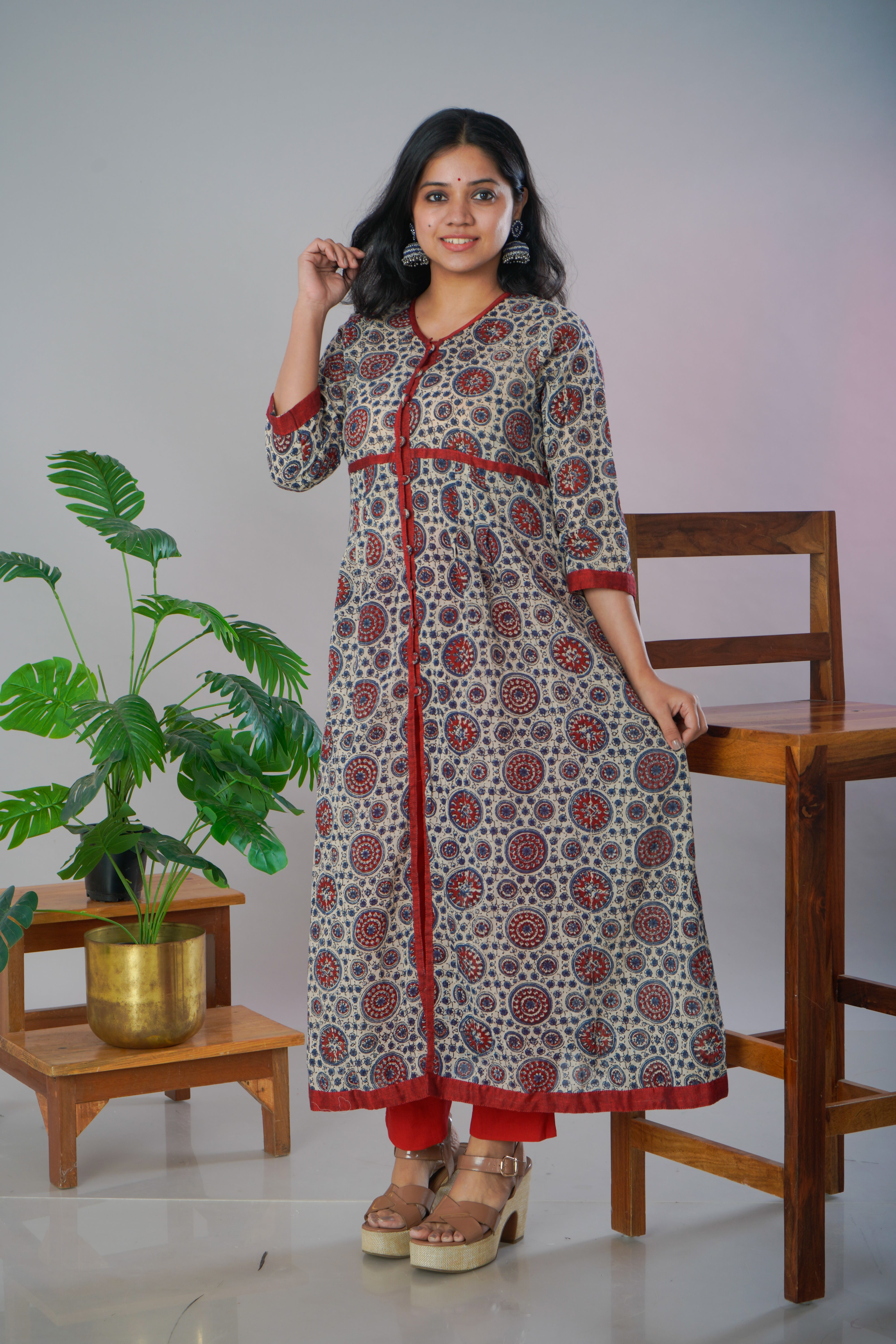 Ajrakh mul mul kurta pant set